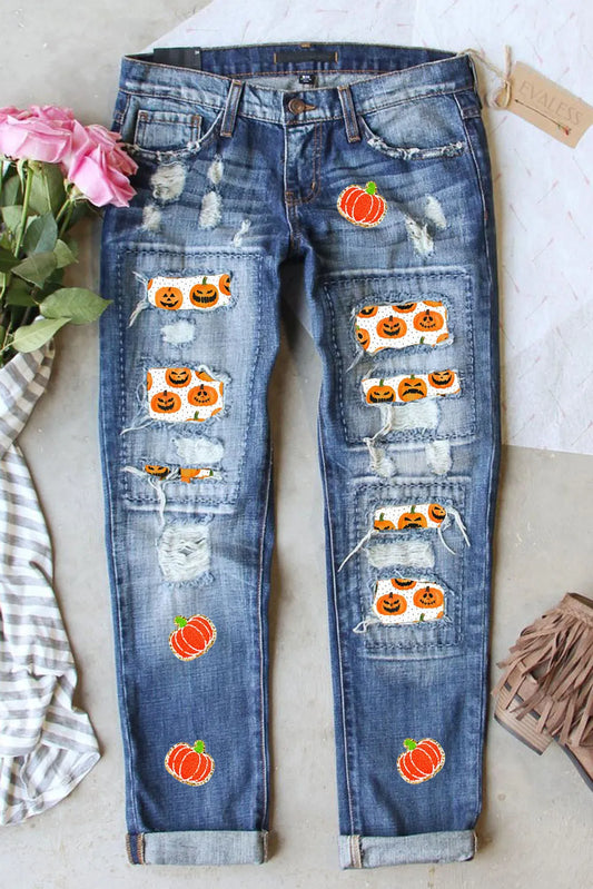 Distressed Pumpkin Jeans with Pockets