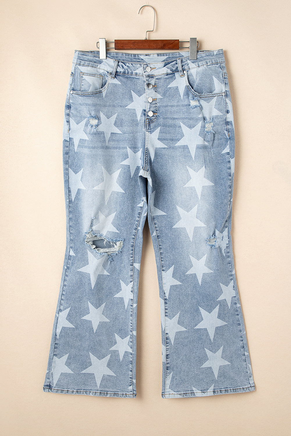Plus Size Star Button Slit Knee Jeans