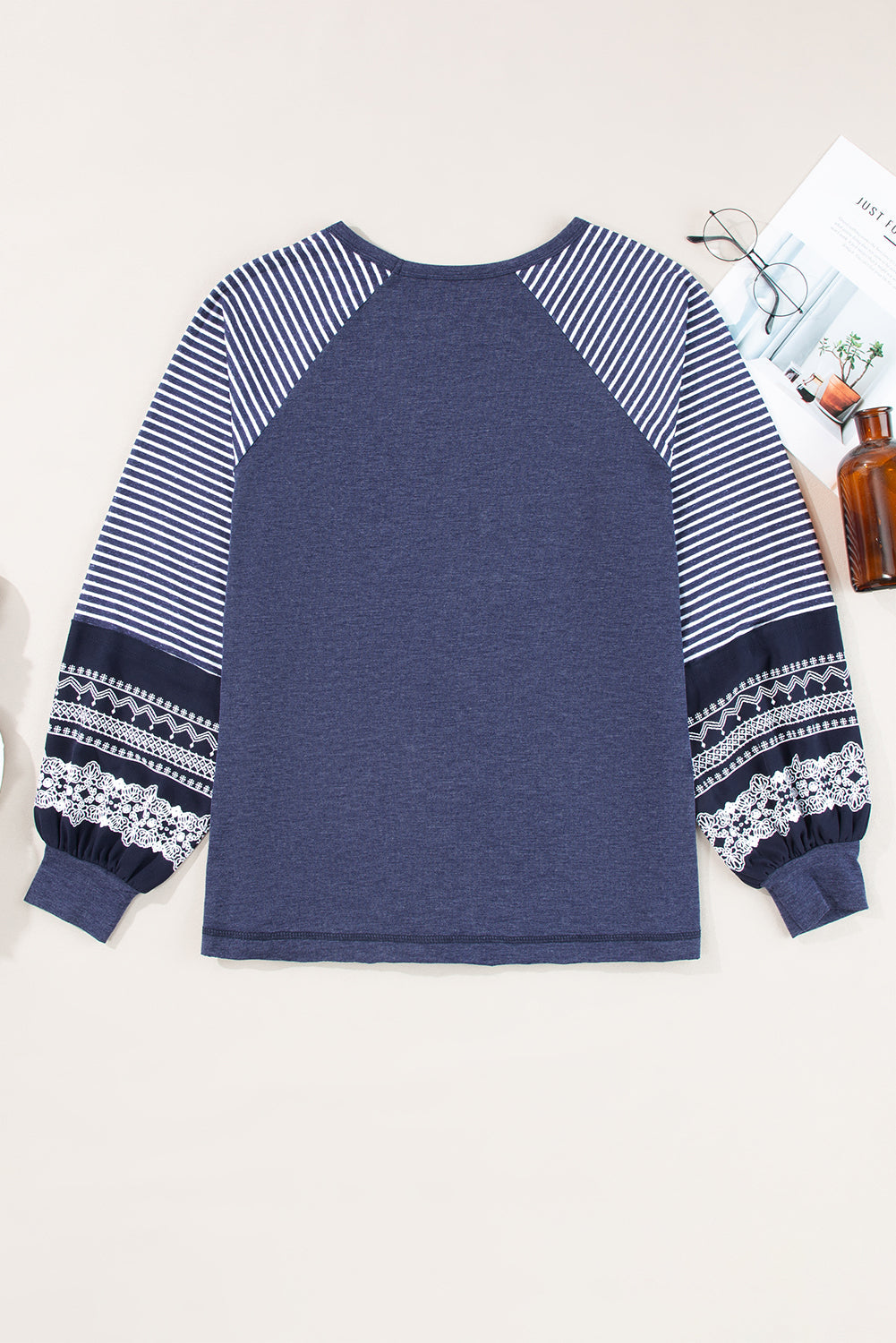 Stripe Patchwork Raglan Long Sleeve Top