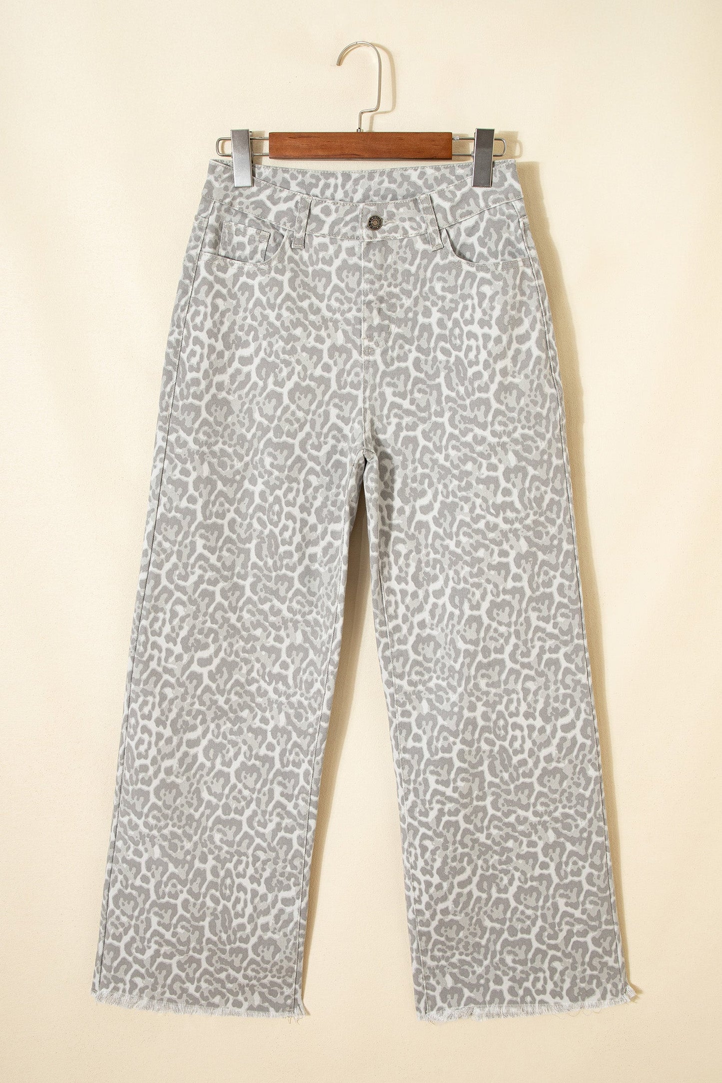 Leopard Frayed Edge High Waist Wide Leg Jeans