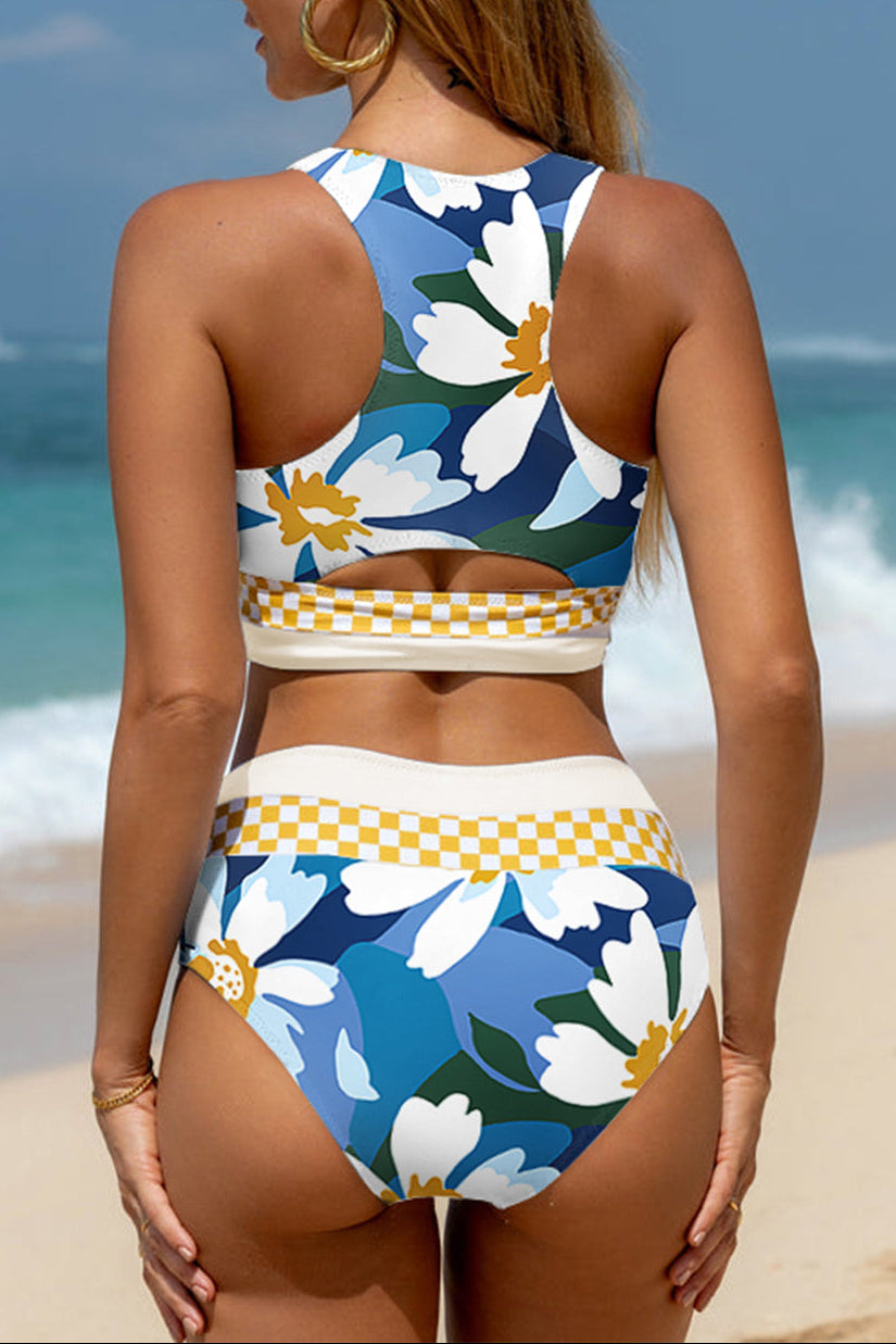 Floral Racerback Cutout High Waist 2pcs Bikini