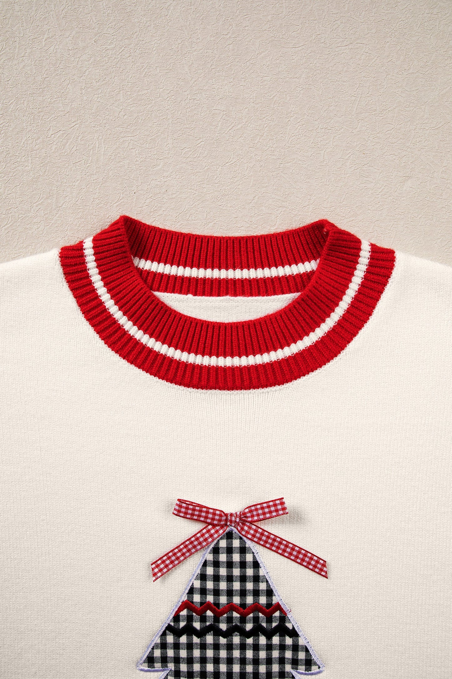 Christmas Tree Gingham Patch Embroidered Sweater