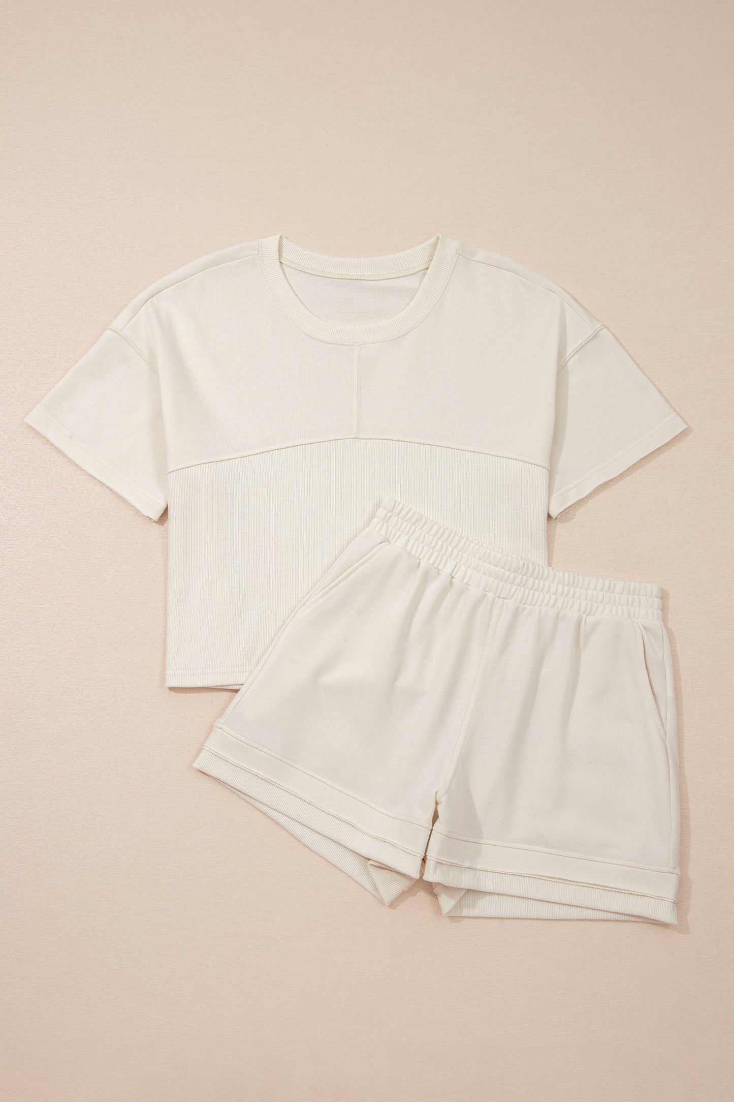 Solid Textured Raw Edge Top and Short Set