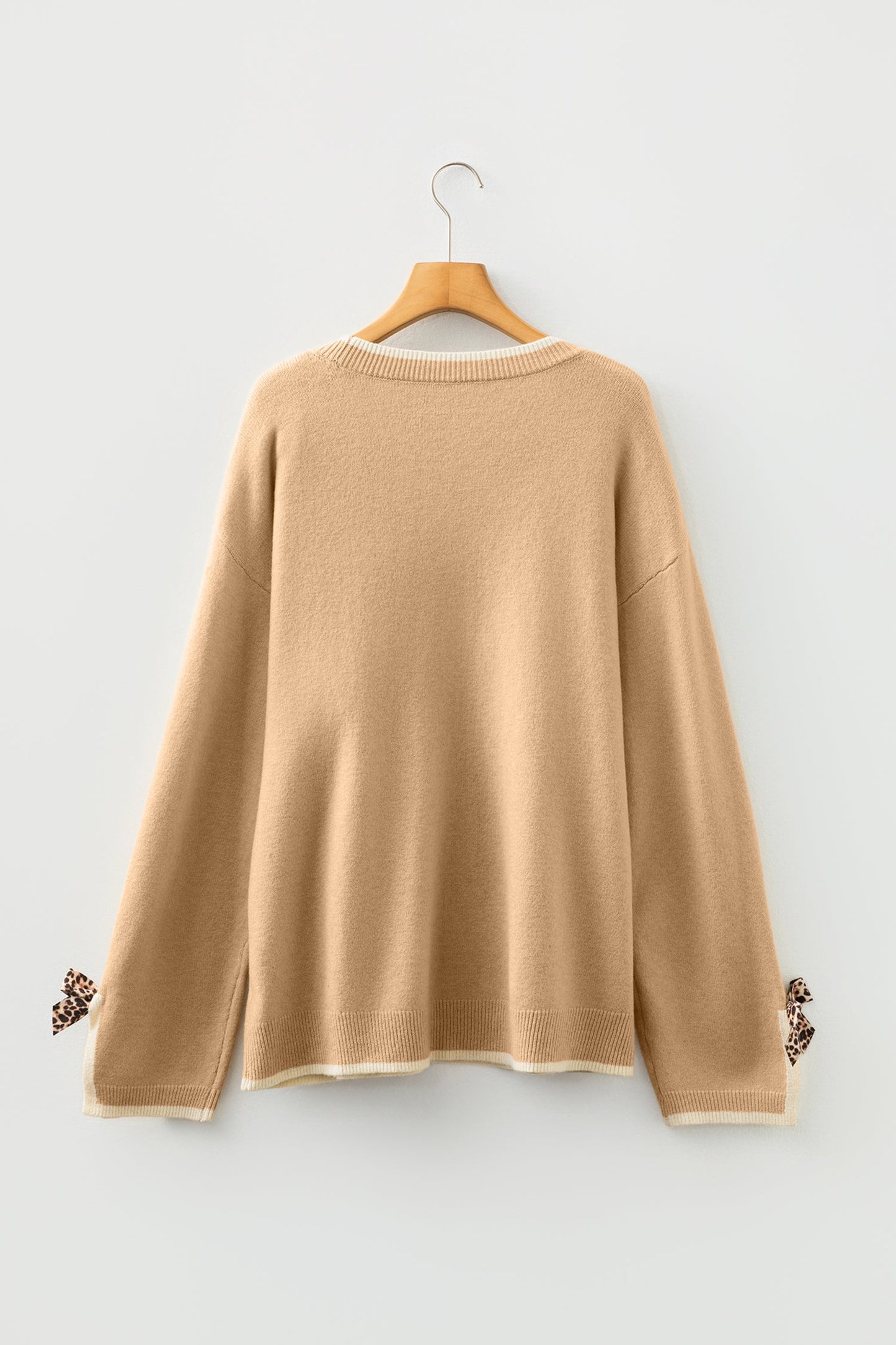 Plus Size Leopard Bow Split Cuff Sweater