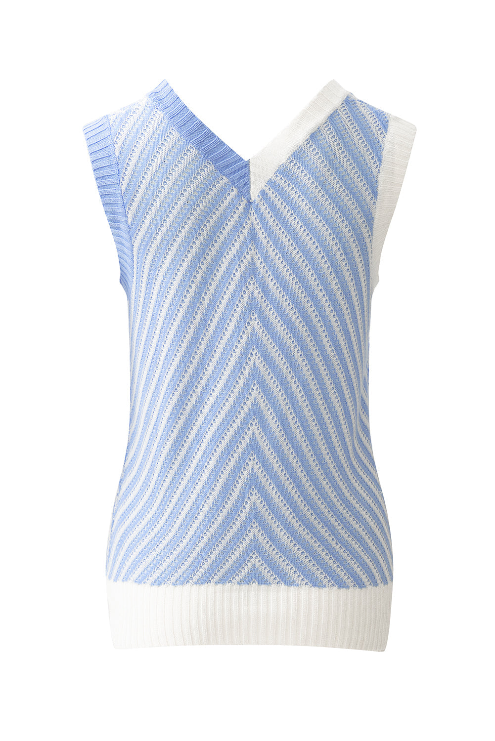 Chevron Contrast V-Neck Sleeveless Sweater Top