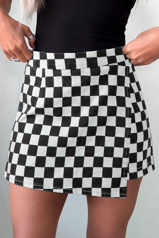 Checker Denim Overlap Detail Summer Shorts