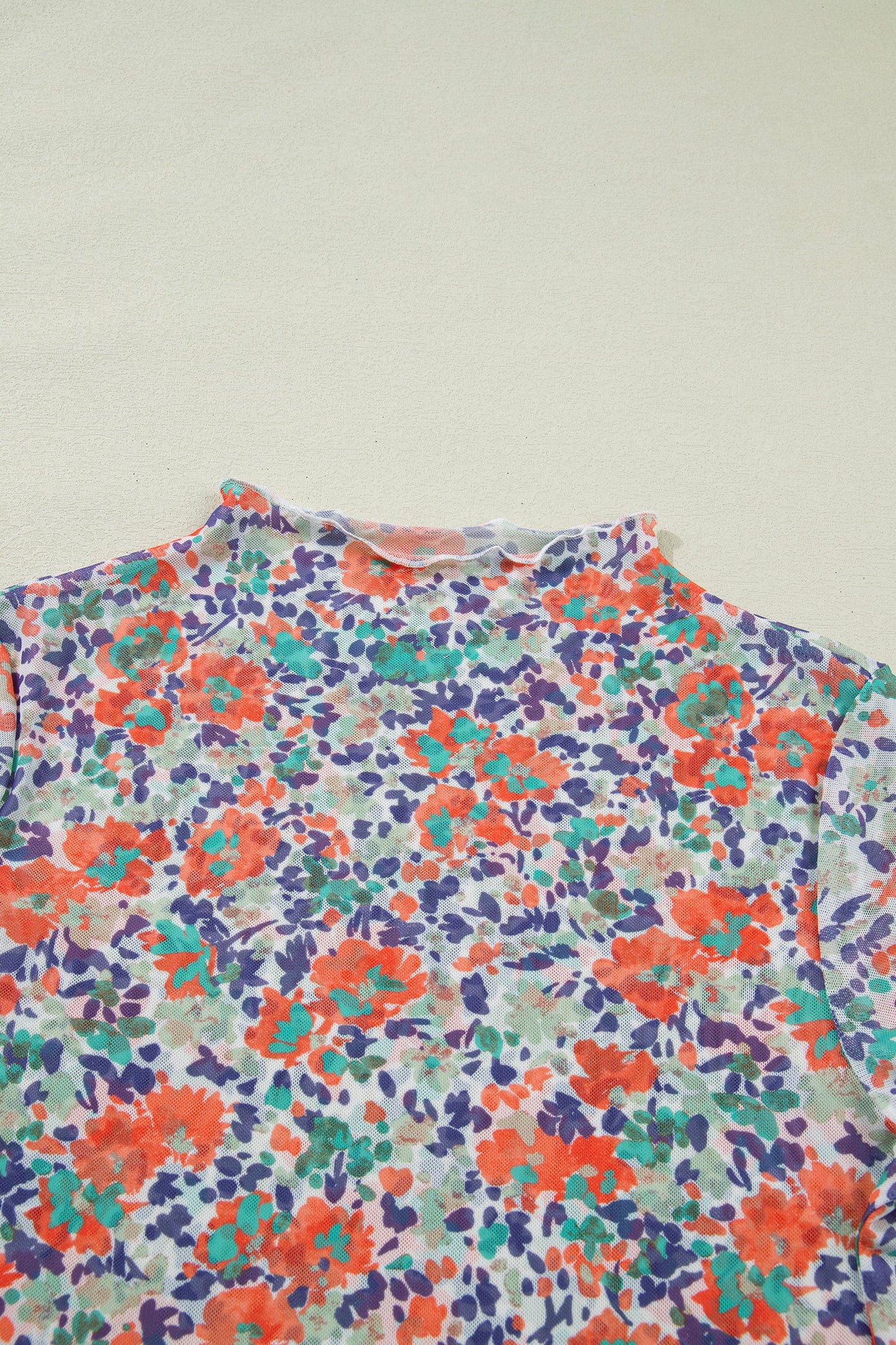 Floral Mesh Long Sleeve Mock Neck Top