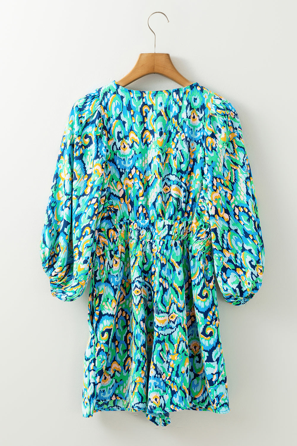 Abstract Puff Sleeve V-Neck High Waist Romper
