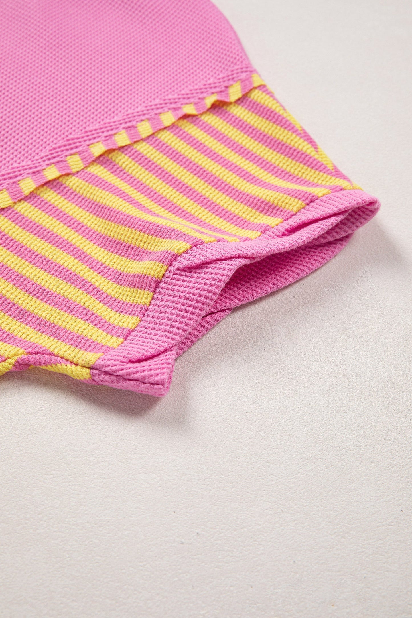 Stripe Patchwork Waffle Knit Loose T-Shirt