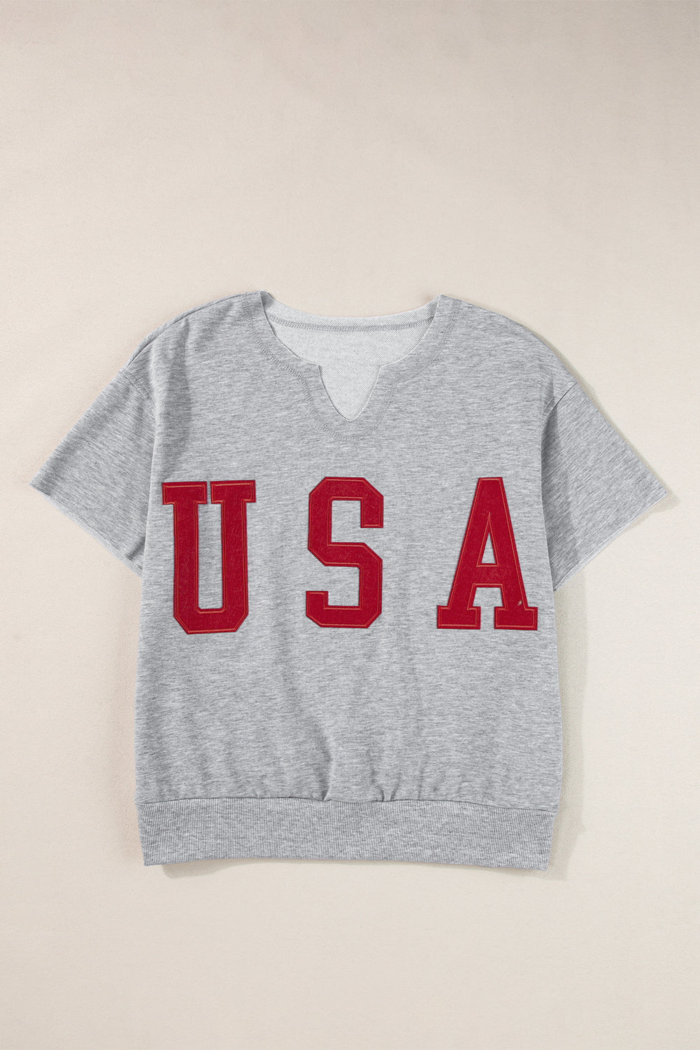 USA Lettering Patch Notch-Neck Loose Tee