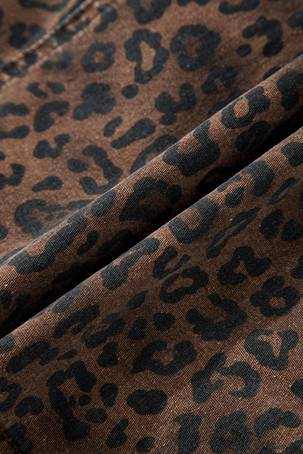 Leopard Denim Elastic Waistband Drawstring Skort