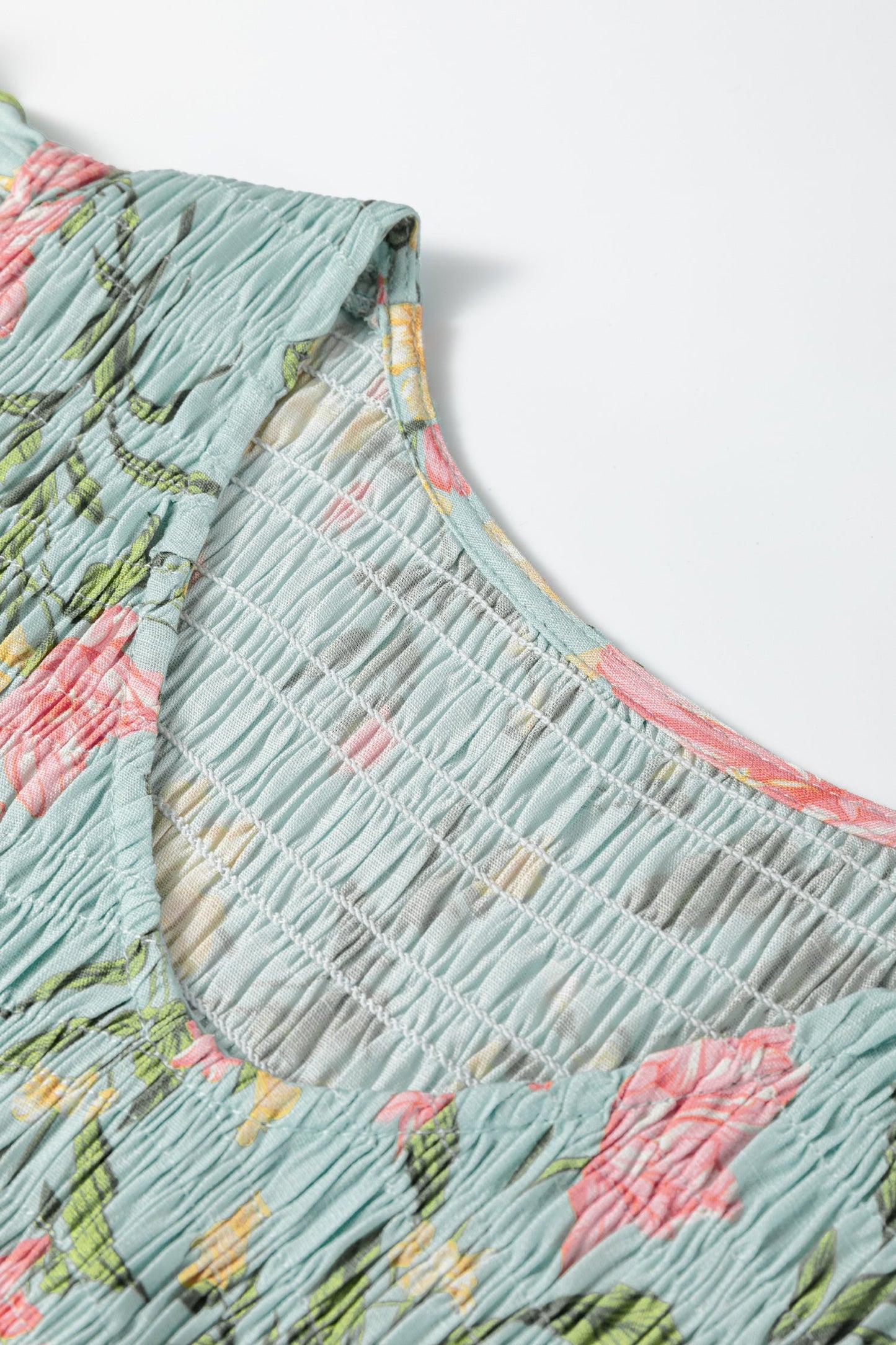 Floral Smocked V-Neck Ruffle Tiered Maxi Dress