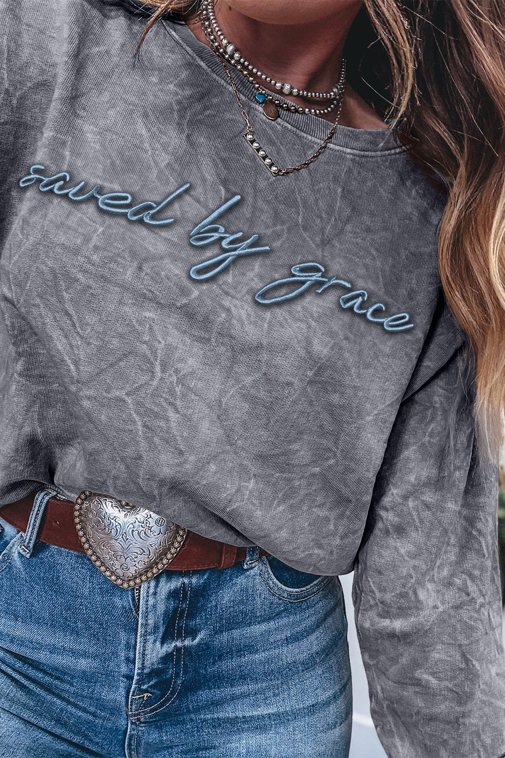 SAVED BY GRACE Embroidered Mineral Wash Sweatshirt