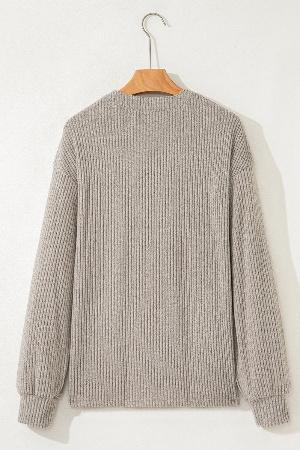 Solid Ribbed Knit Textured Drop Shoulder Henley Top