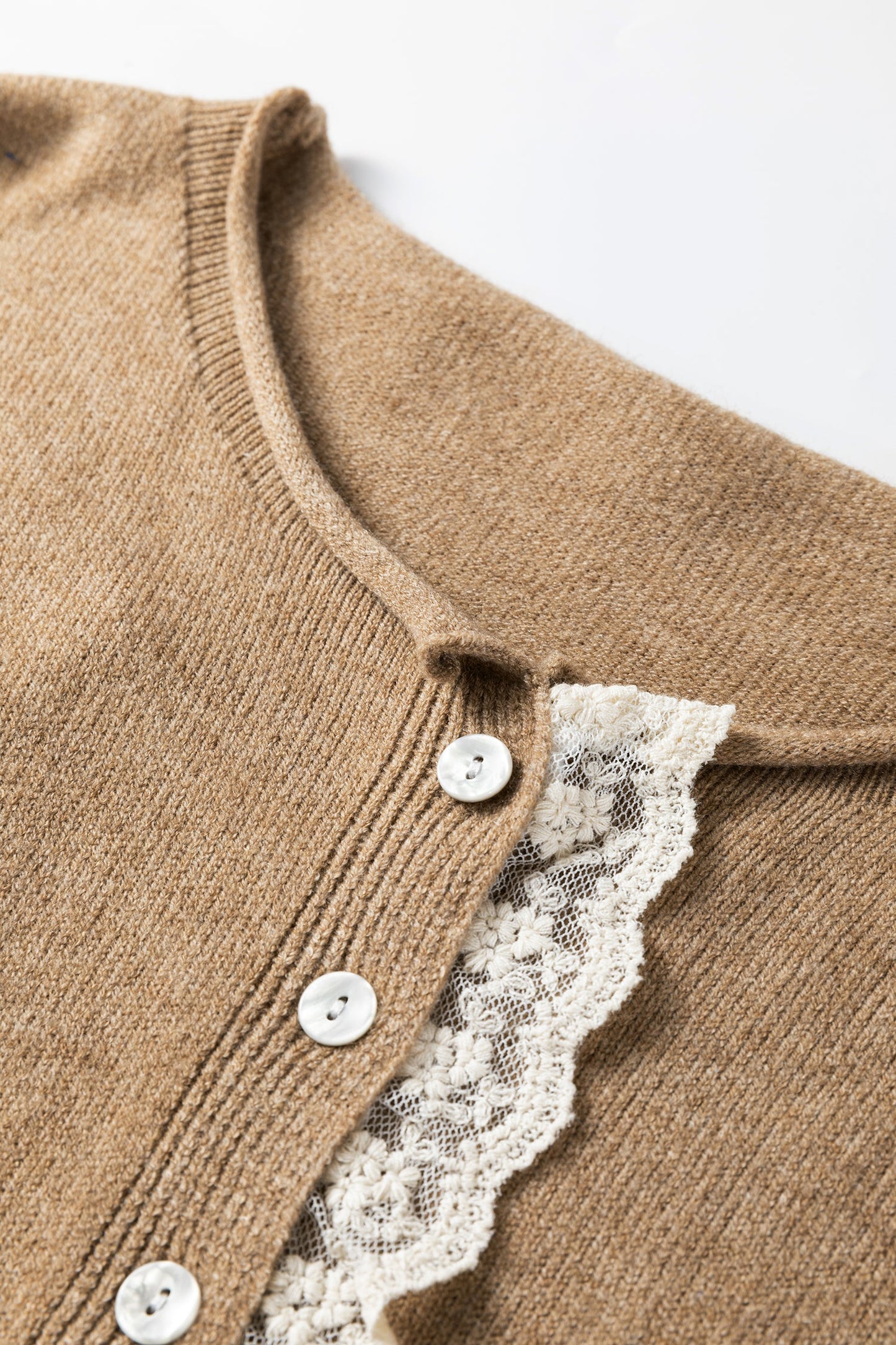 Contrast Frilled Lace Trim Loose Cardigan Sweater