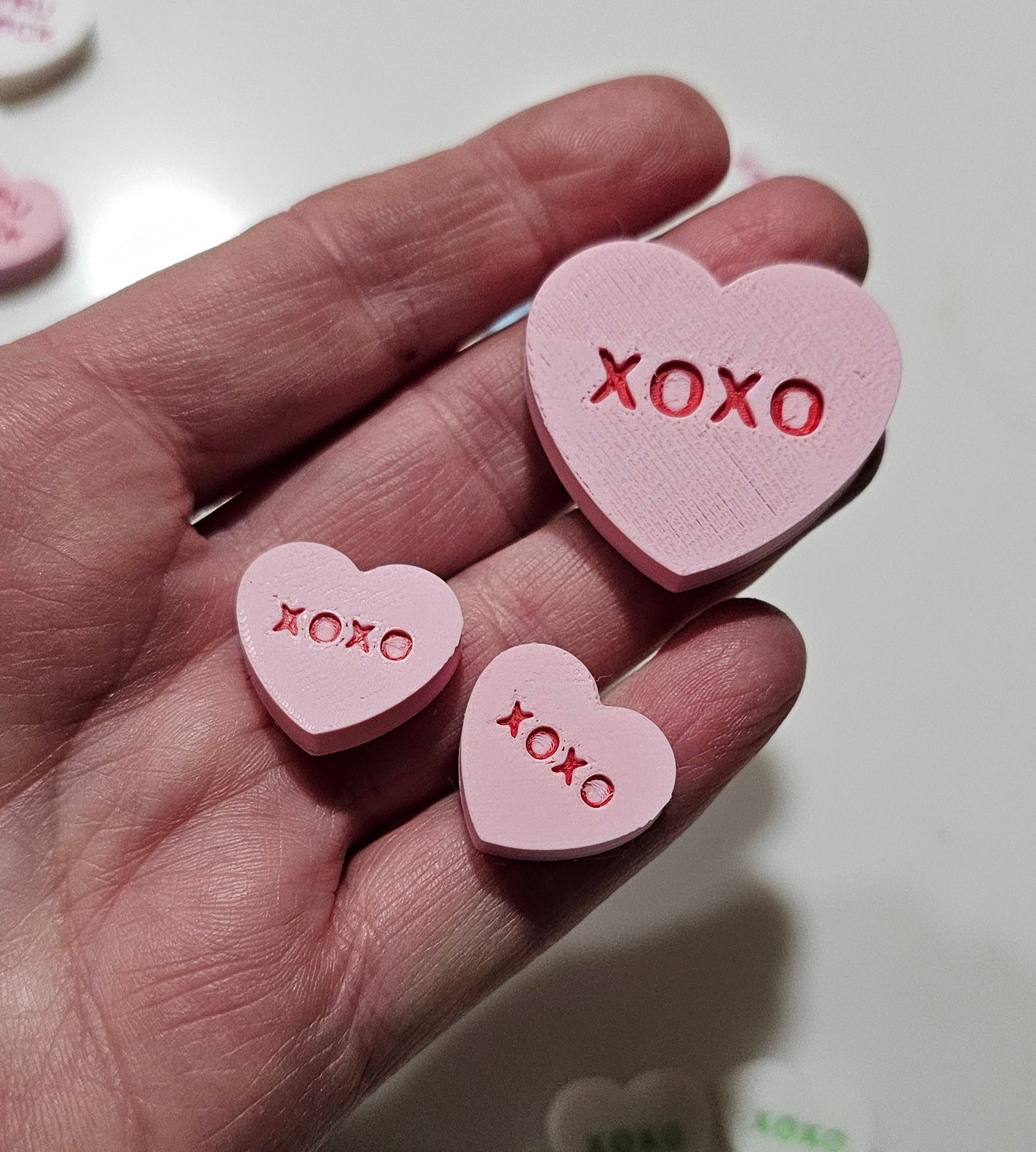 Bag of 25 -Boutique 3d Printed Package Inserts  Candy Message Heart Pins or Earrings Made in America