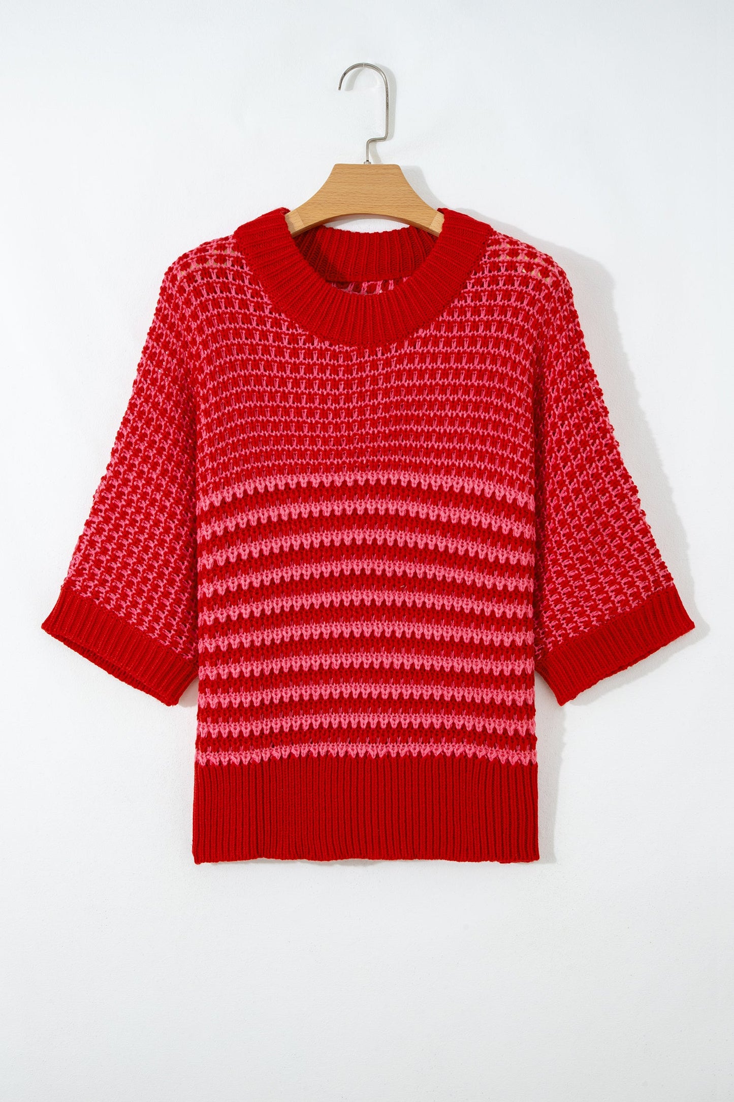Stripe Draped 3/4 Sleeve Slouchy Sweater
