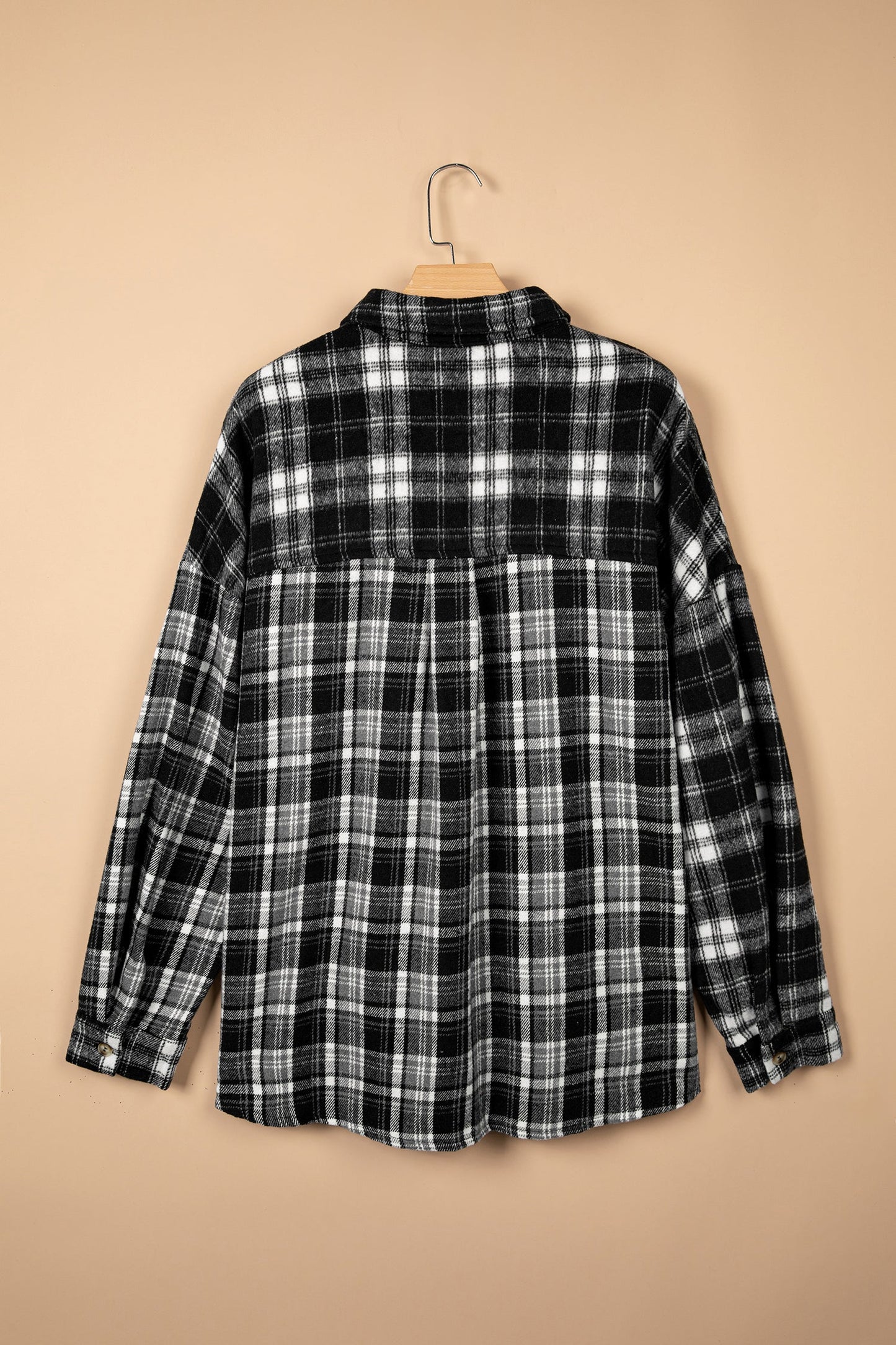 Plus Size Plaid Chest Pocket Long Sleeve Shacket