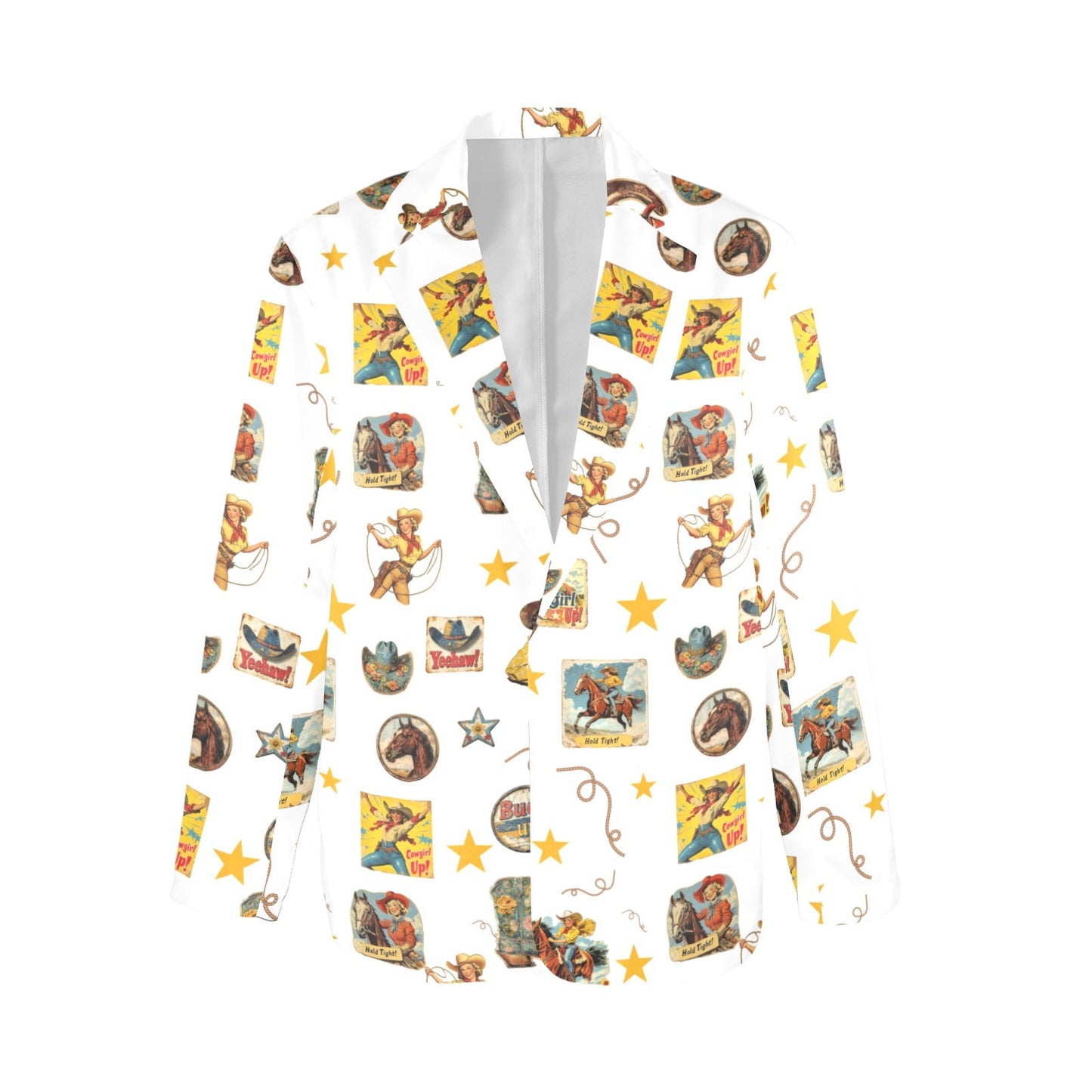 Vintage Cowgirl Collage Women's Western Blazer in White
