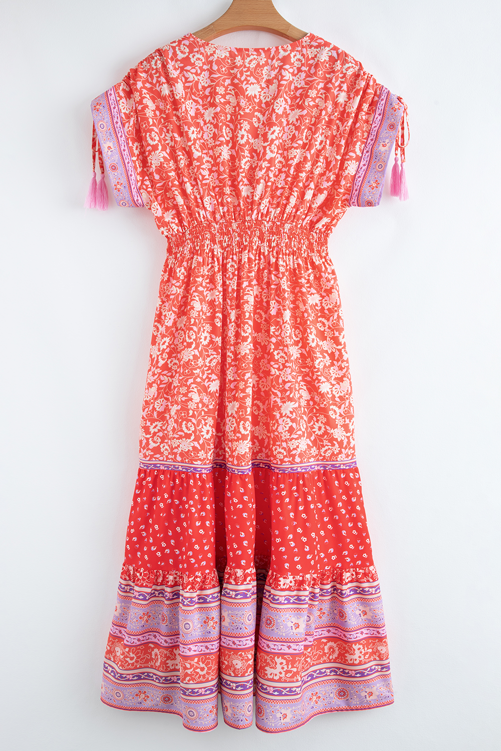 Floral Tassel Tie Sleeve Empire Waist Maxi Dress