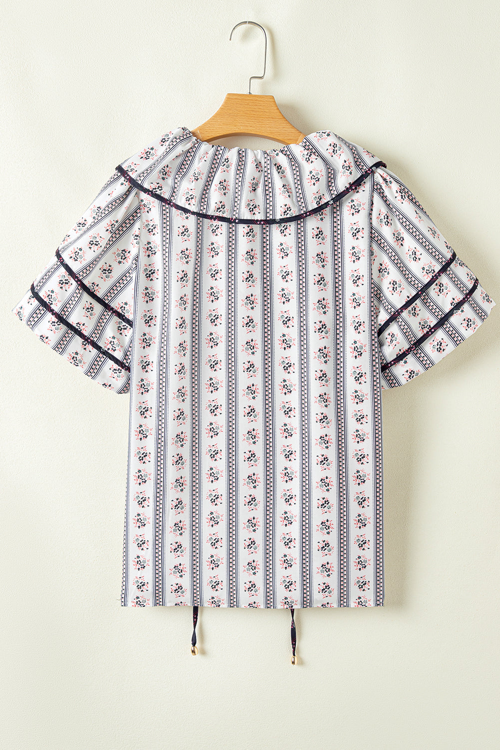 Floral Ruffle Collar Short Puff Sleeve Blouse