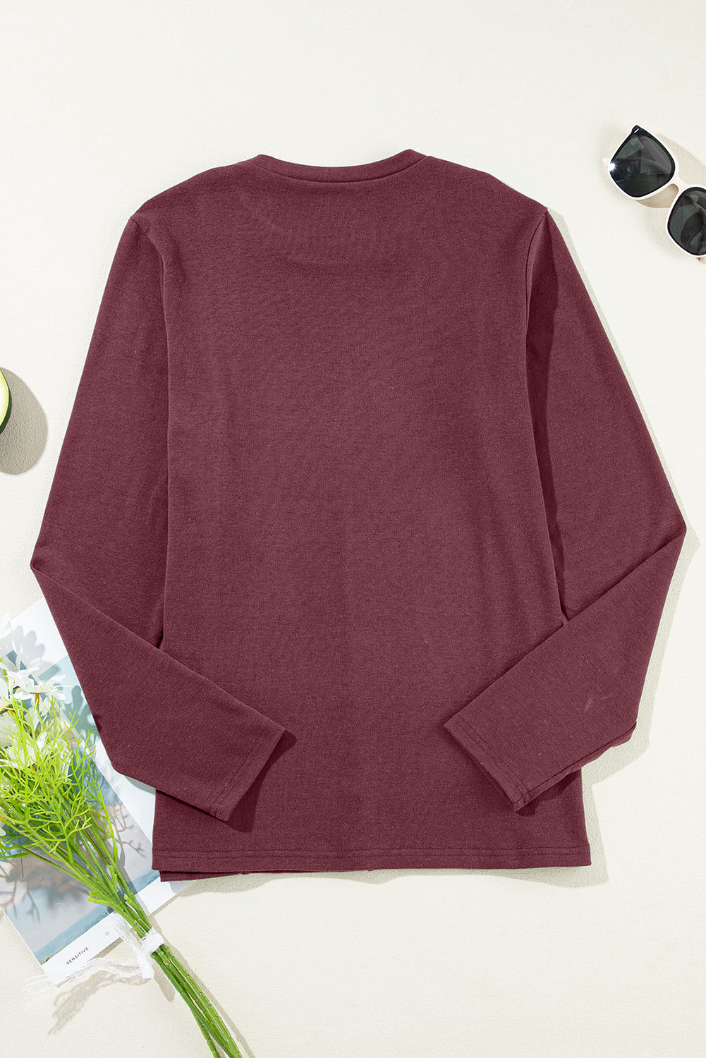 Solid Reverse Seam Crewneck Long Sleeve Top