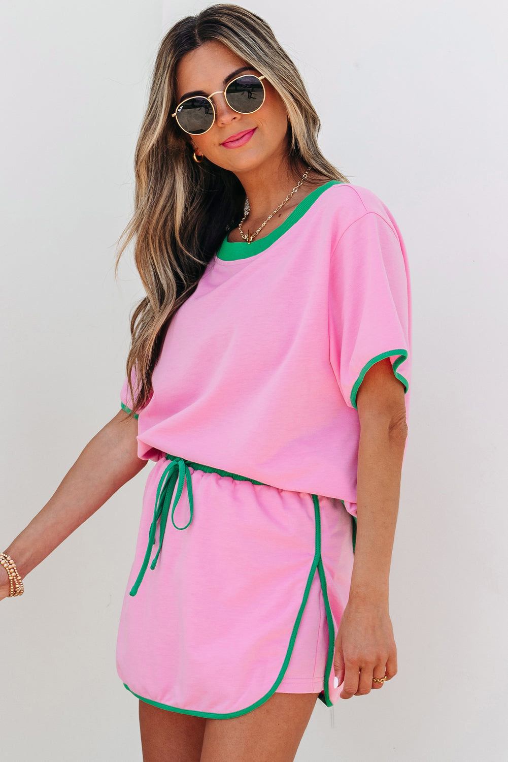 Colorblock Short Sleeve T-Shirt and Skort Set