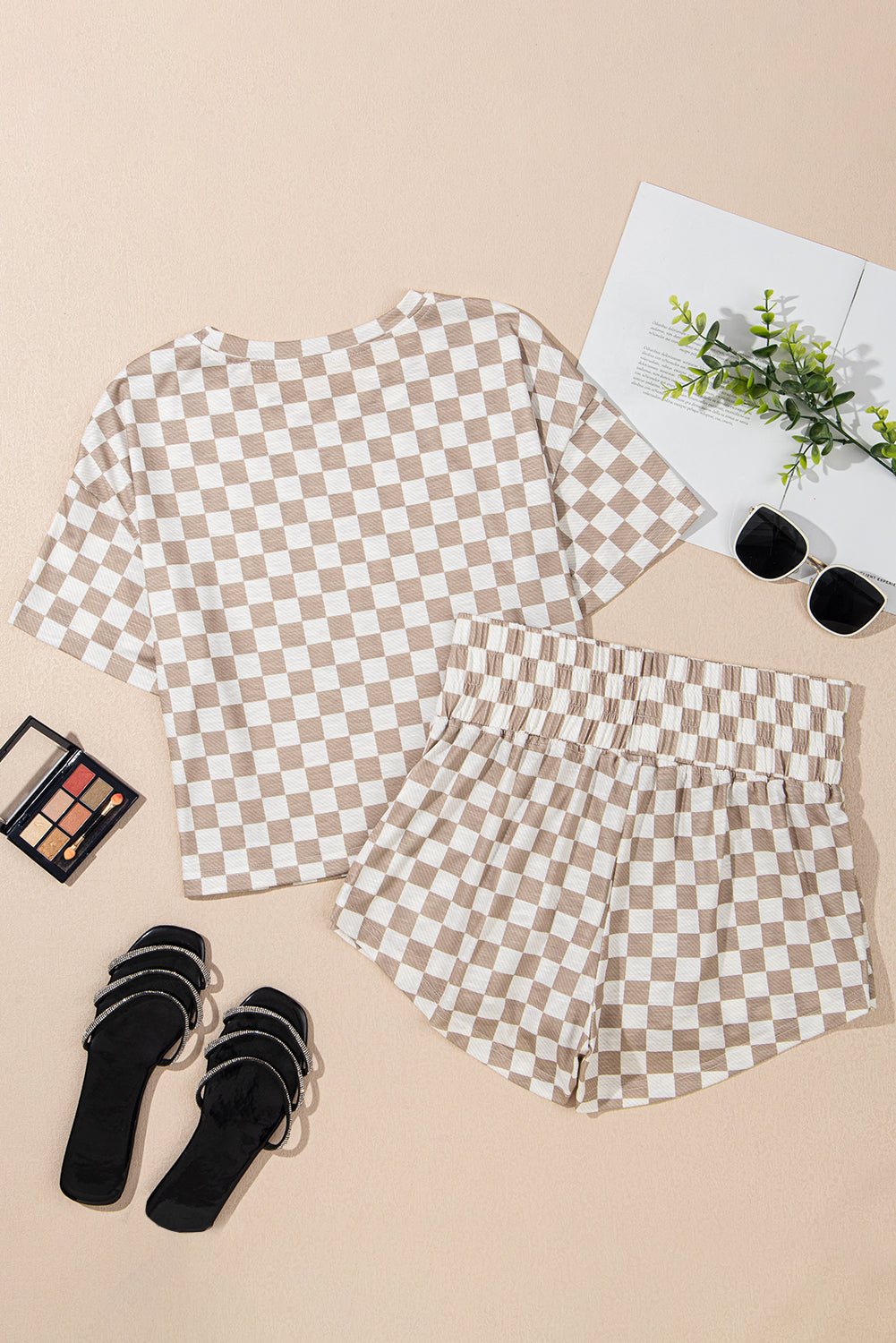 Checker T-Shirt Top & High Waist Skorts Outfit