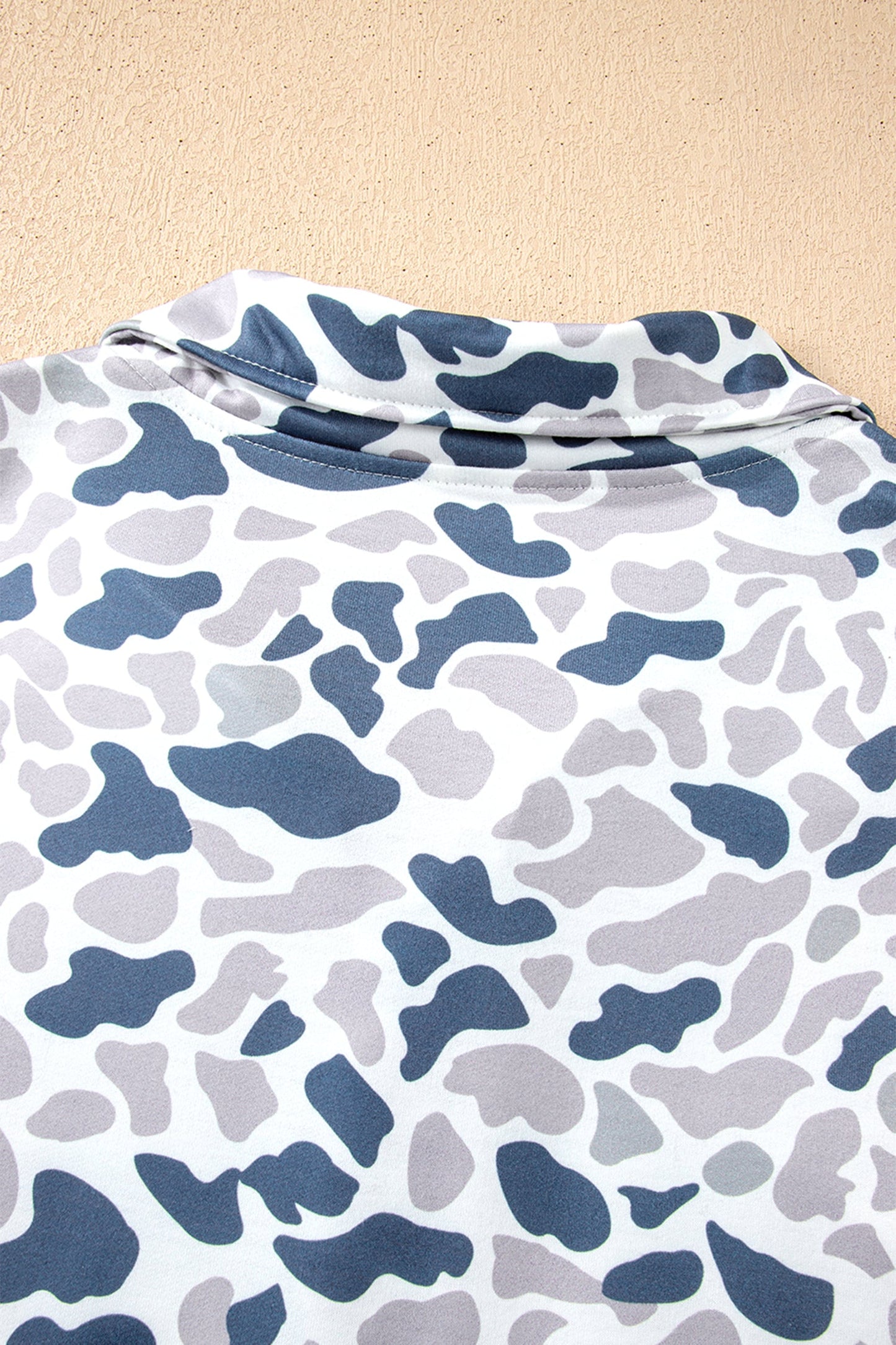 Plus Size Camo Quarter Zip Kangaroo Pocket Sweatshirt