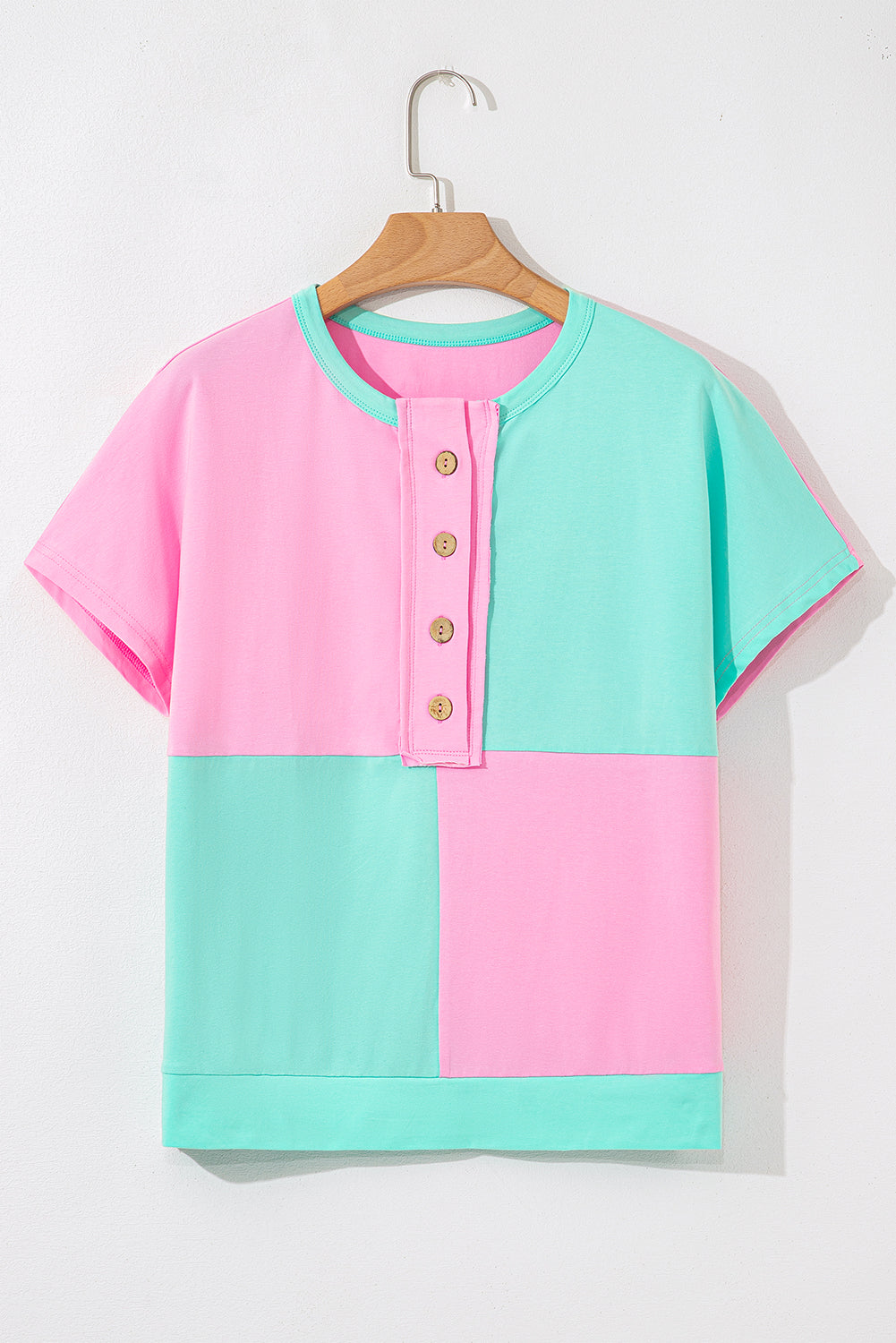 Two Tone Half Button Collared T-Shirt