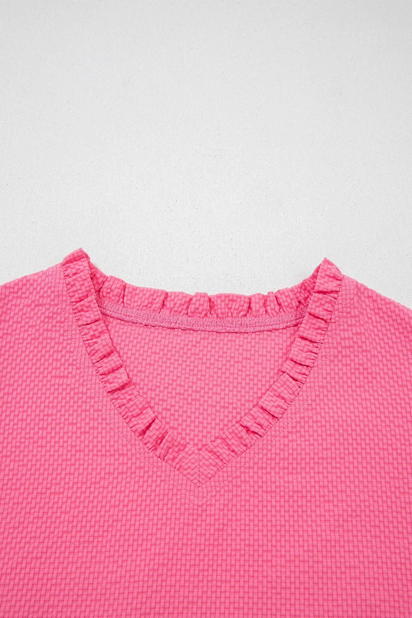 Flower Embroidered Puff Sleeve Frilled V-Neck Blouse