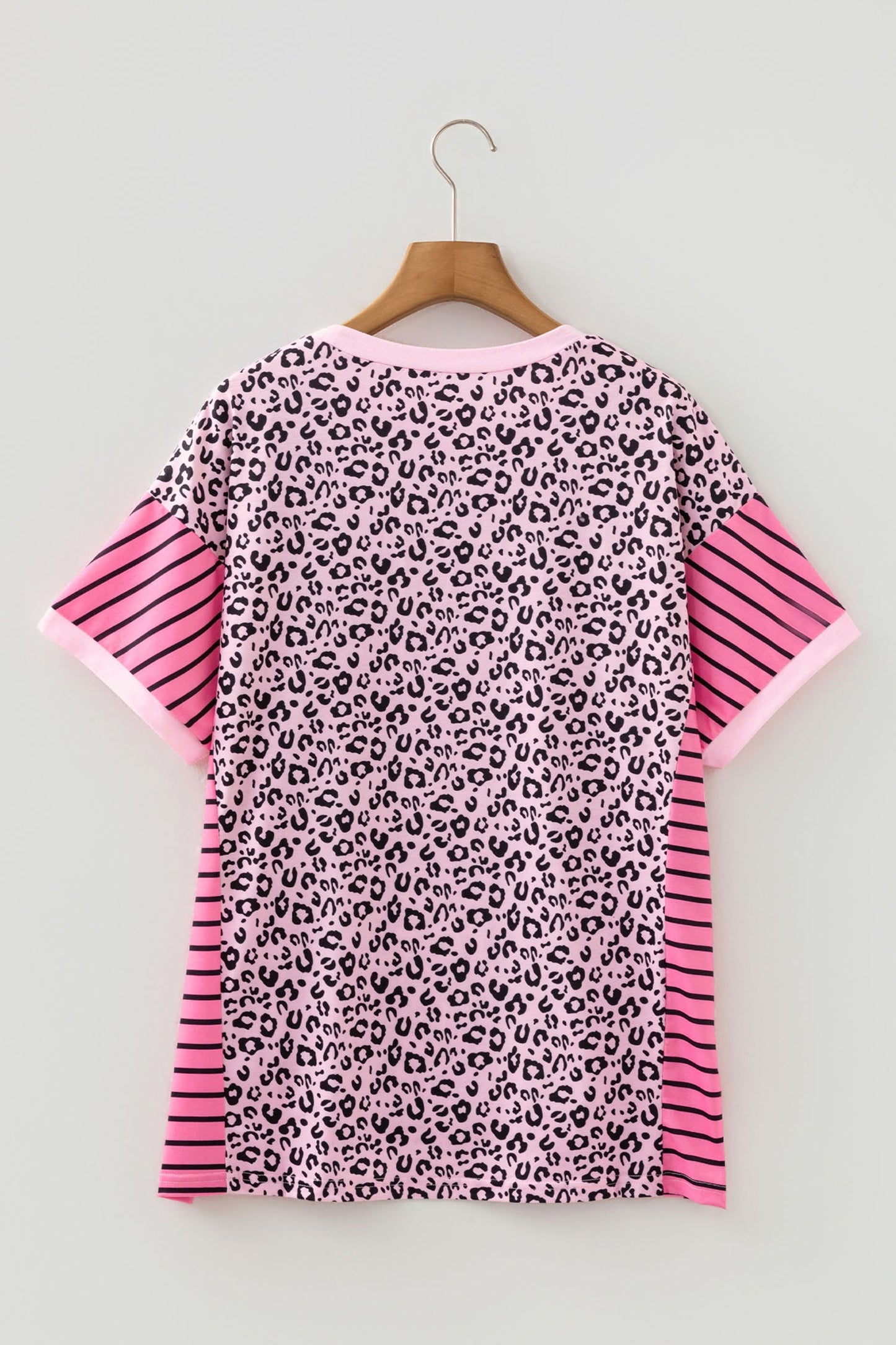 Plus Size Leopard Stripe Contrast Patchwork Tee