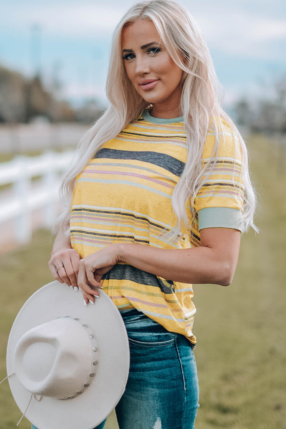 Stripe Short Sleeve Crew Neck T-Shirt