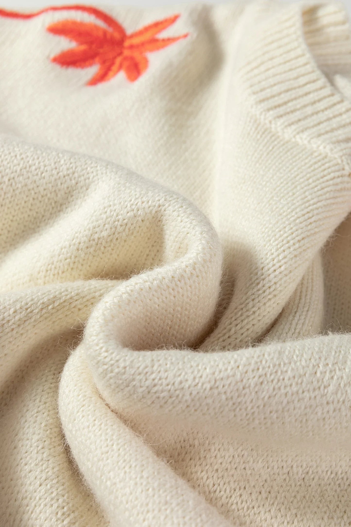 Floral Embroider Sleeve Round Neck Loose Sweater