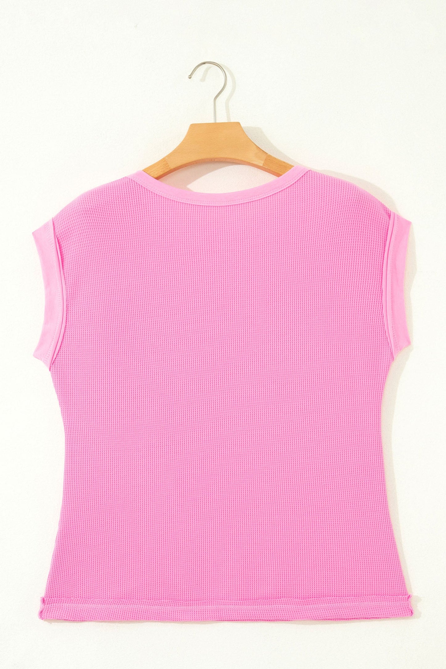 Waffle Patchwork Raw Seam Short Sleeve T-Shirt