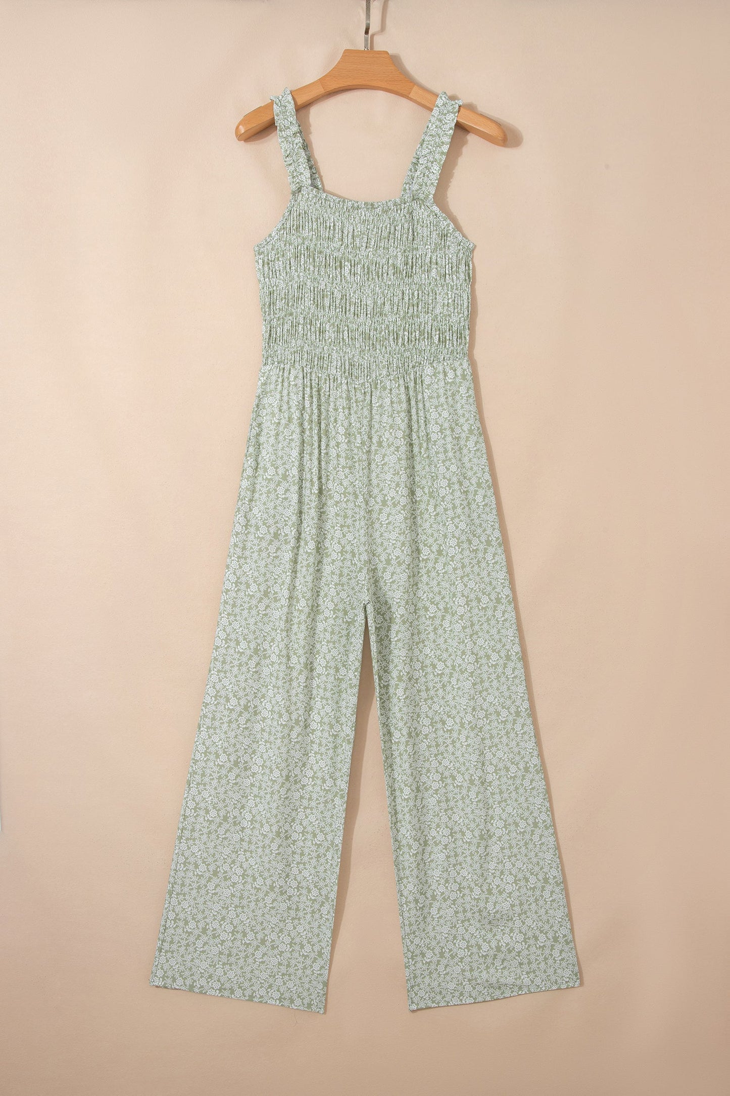 Floral Smocked Square Neck Sleeveless Jumpsuit