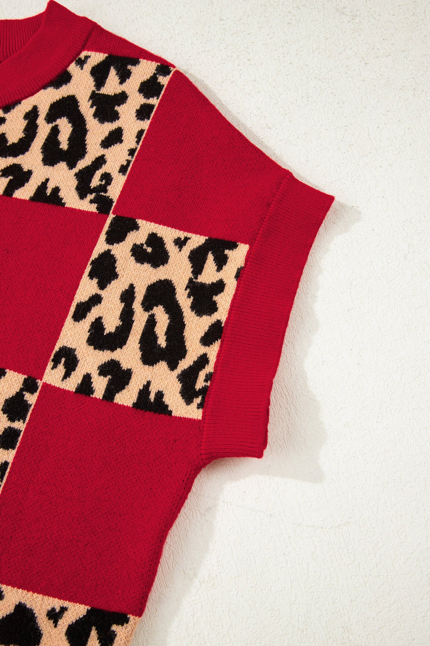 Leopard Checker Short Sleeve Knit Sweater