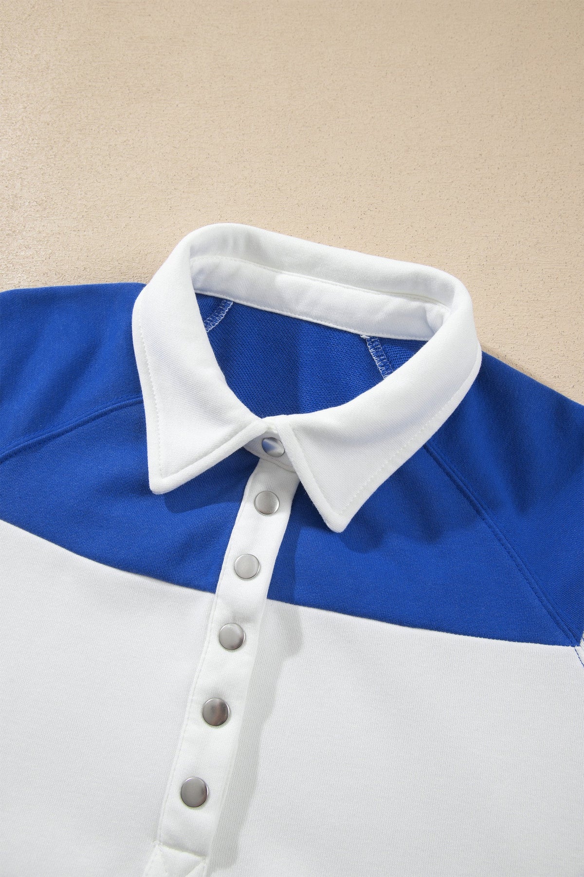 Colorblock Stripe Puff Sleeve Buttoned Collar Sweatshirt