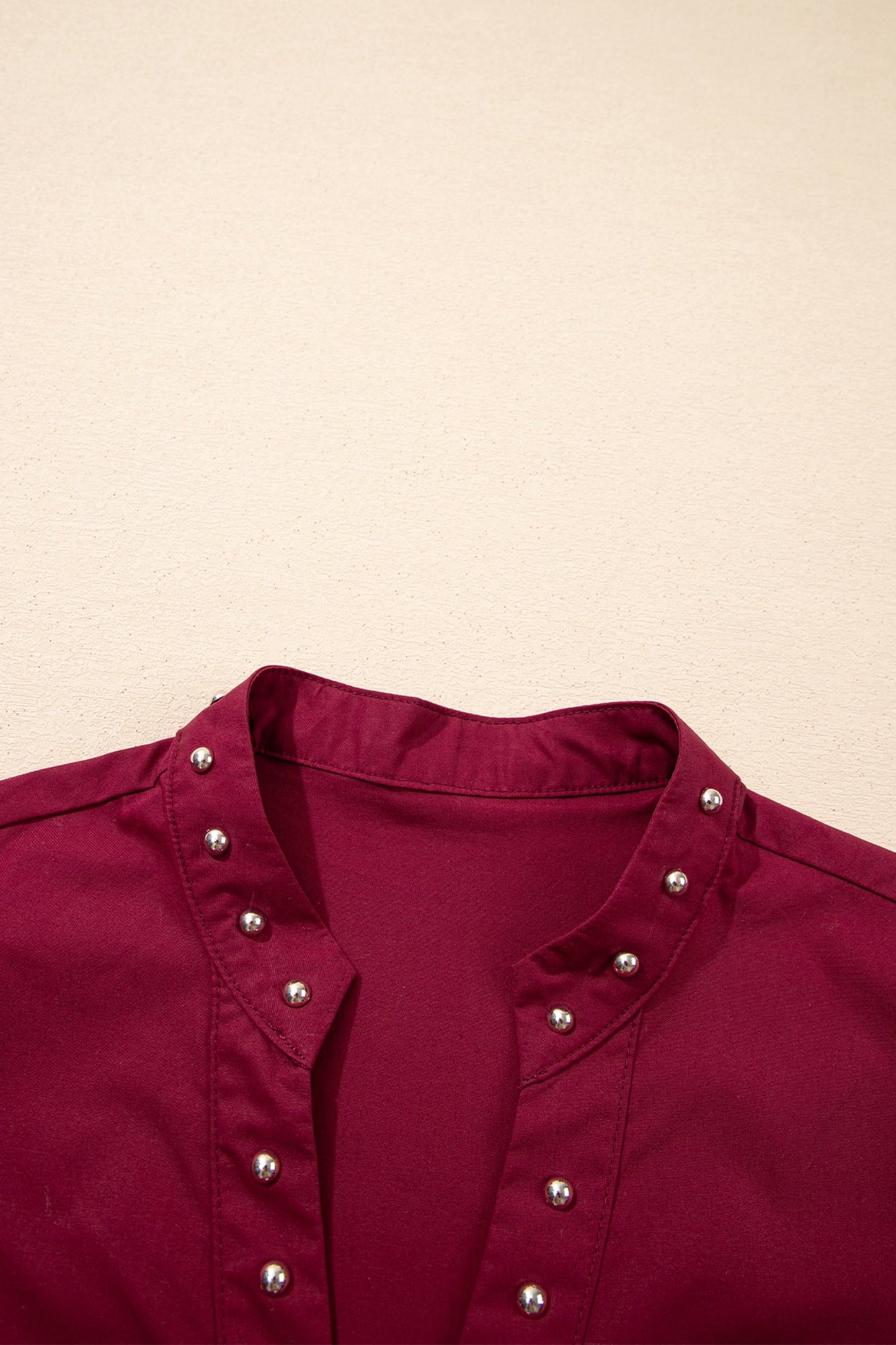 Rivet Embellished V-Neck Short Puff Sleeve Blouse
