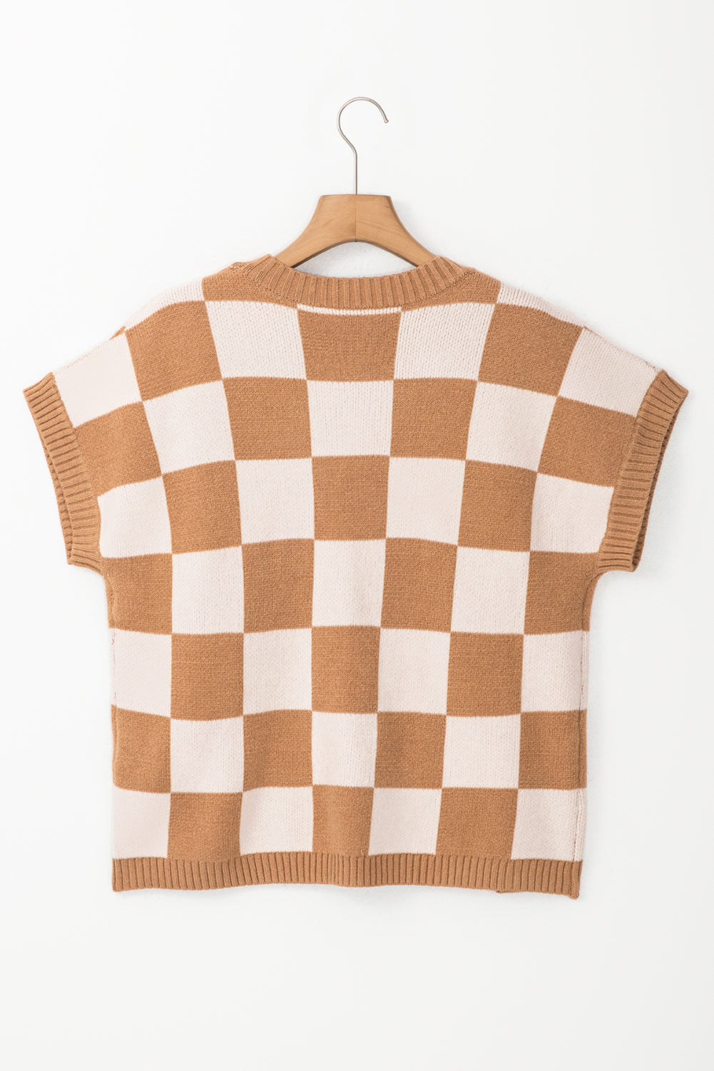 Plaid Colorblock Ribbed Trim Sweater Tank Top