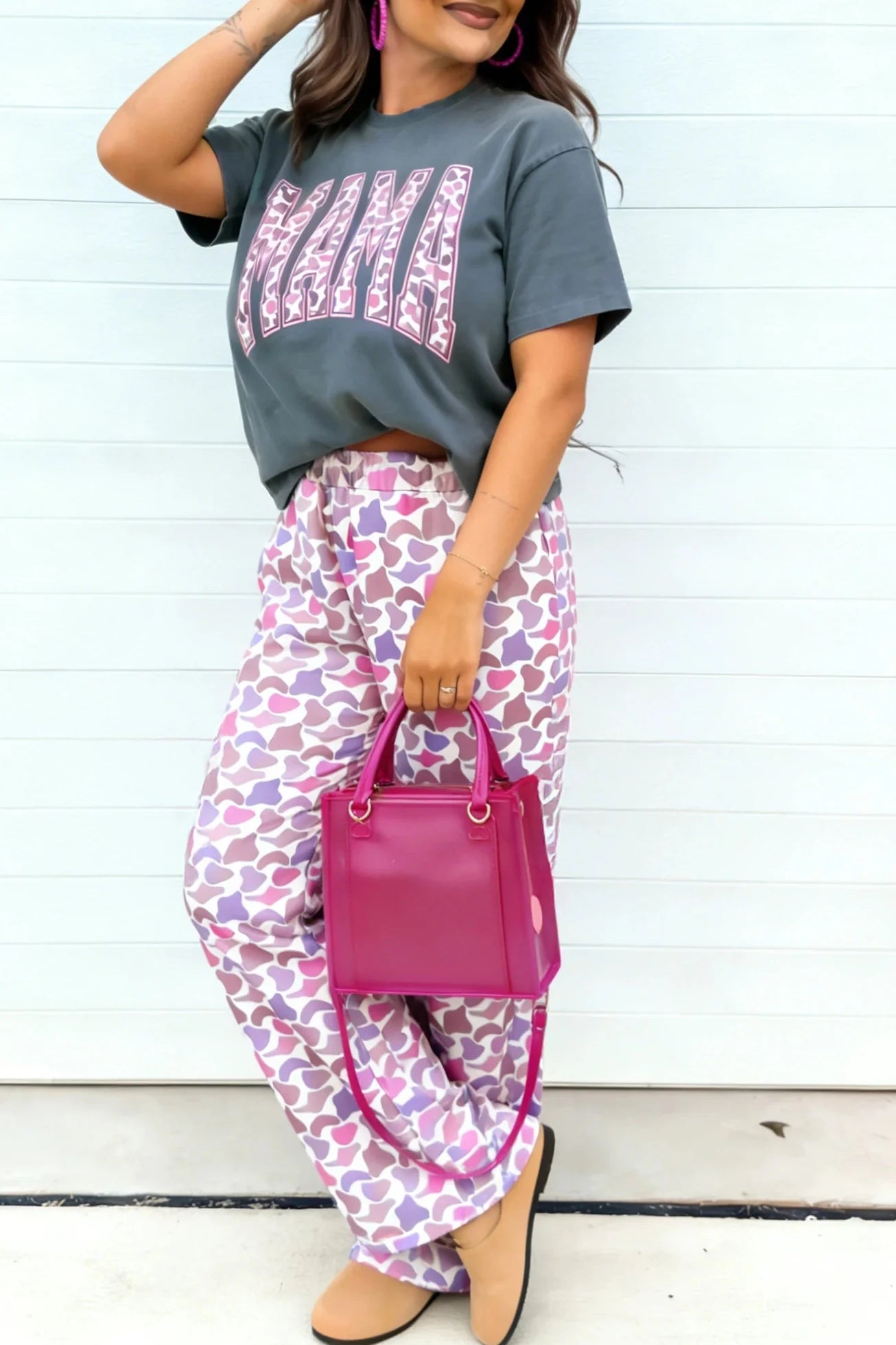 MAMA Letter Graphic Tee & Camo Loose Pant Set