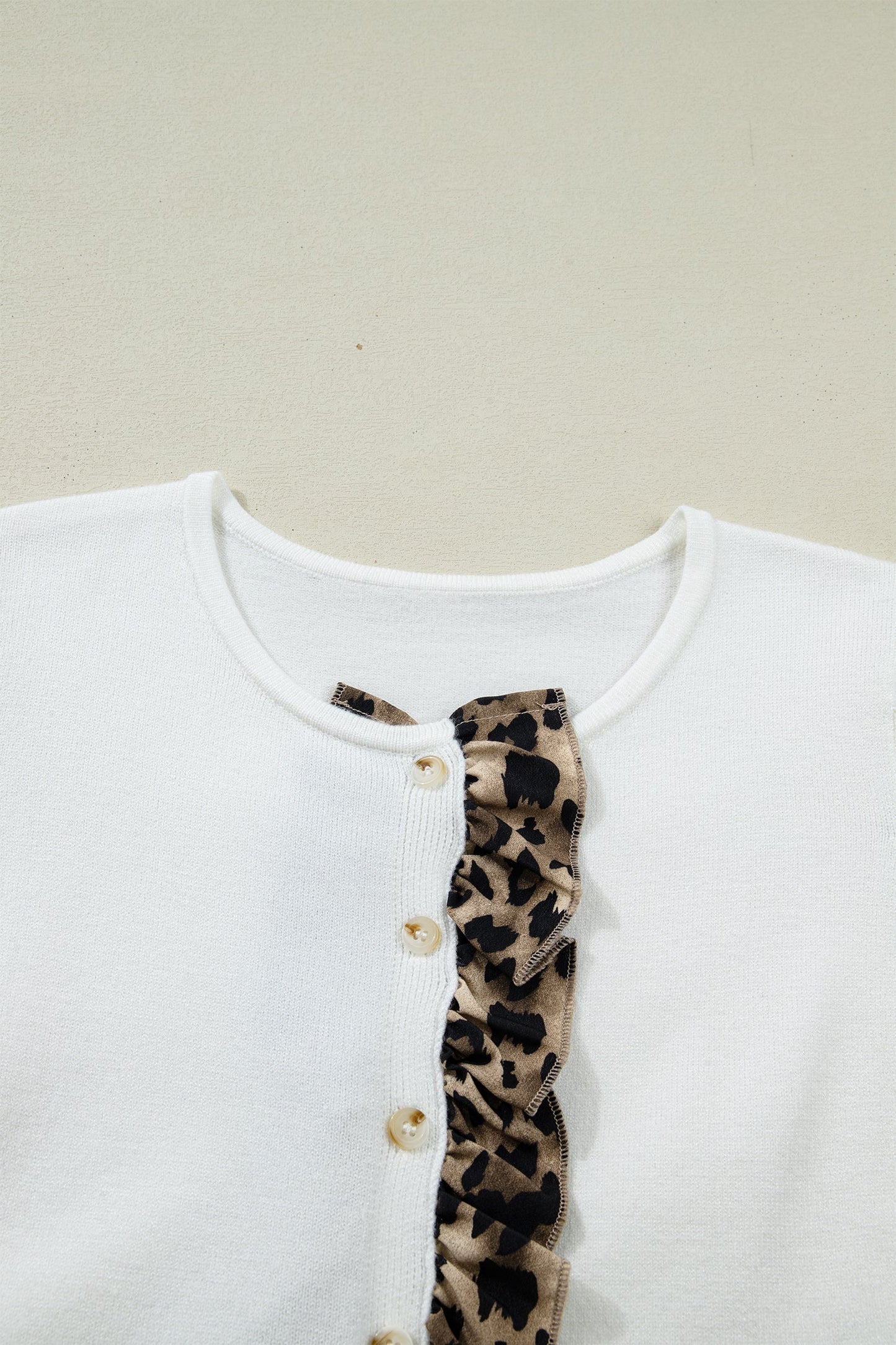 Leopard Ruffle Patchwork Knitted Crop Cardigan