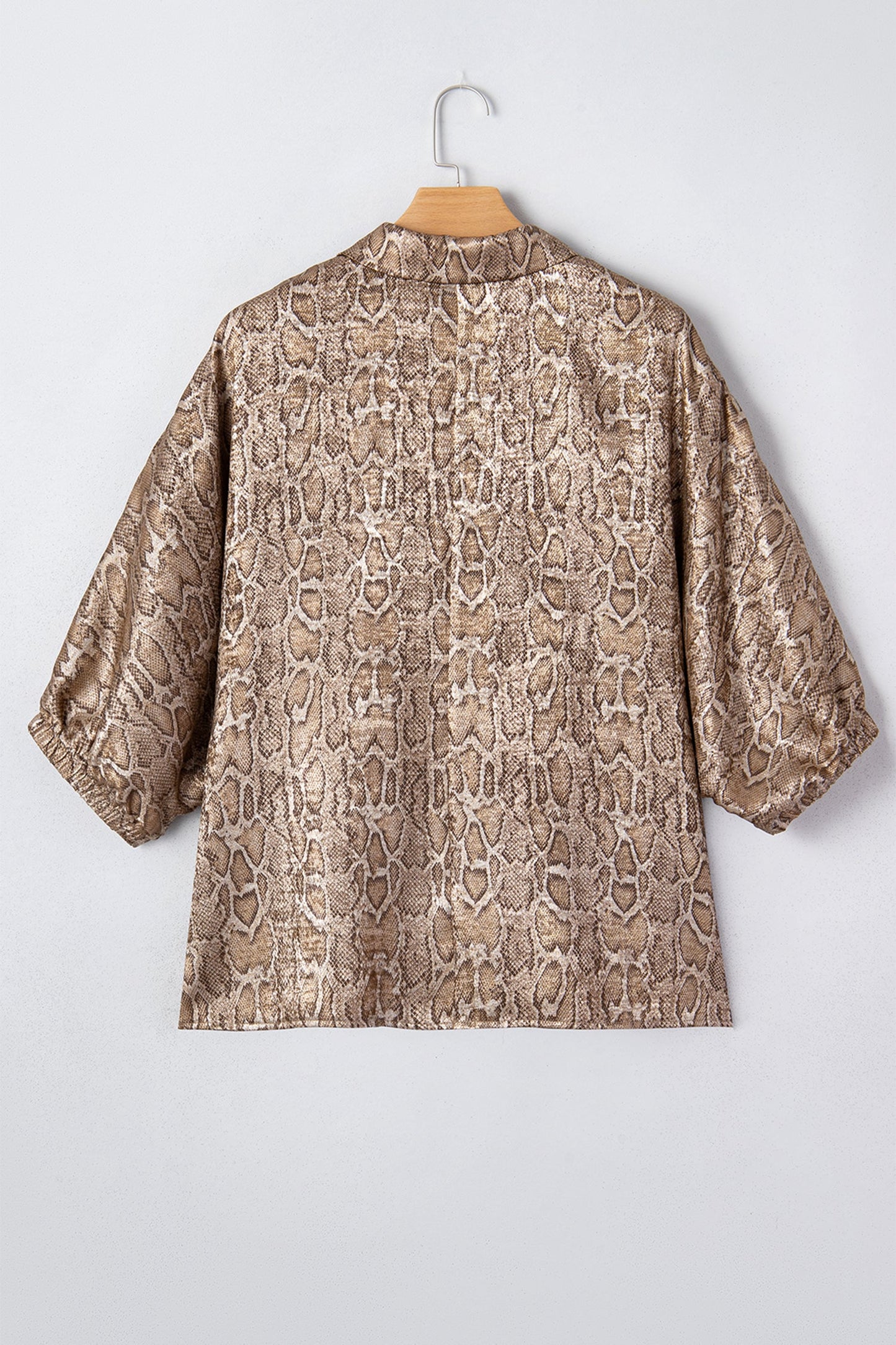 Snake Skin Metallic Polo Collared V-Neck Blouse