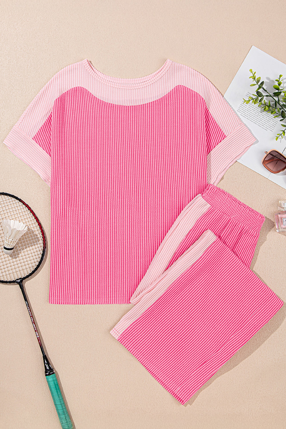 Colorblock Corded Top & High-Waisted Bottom