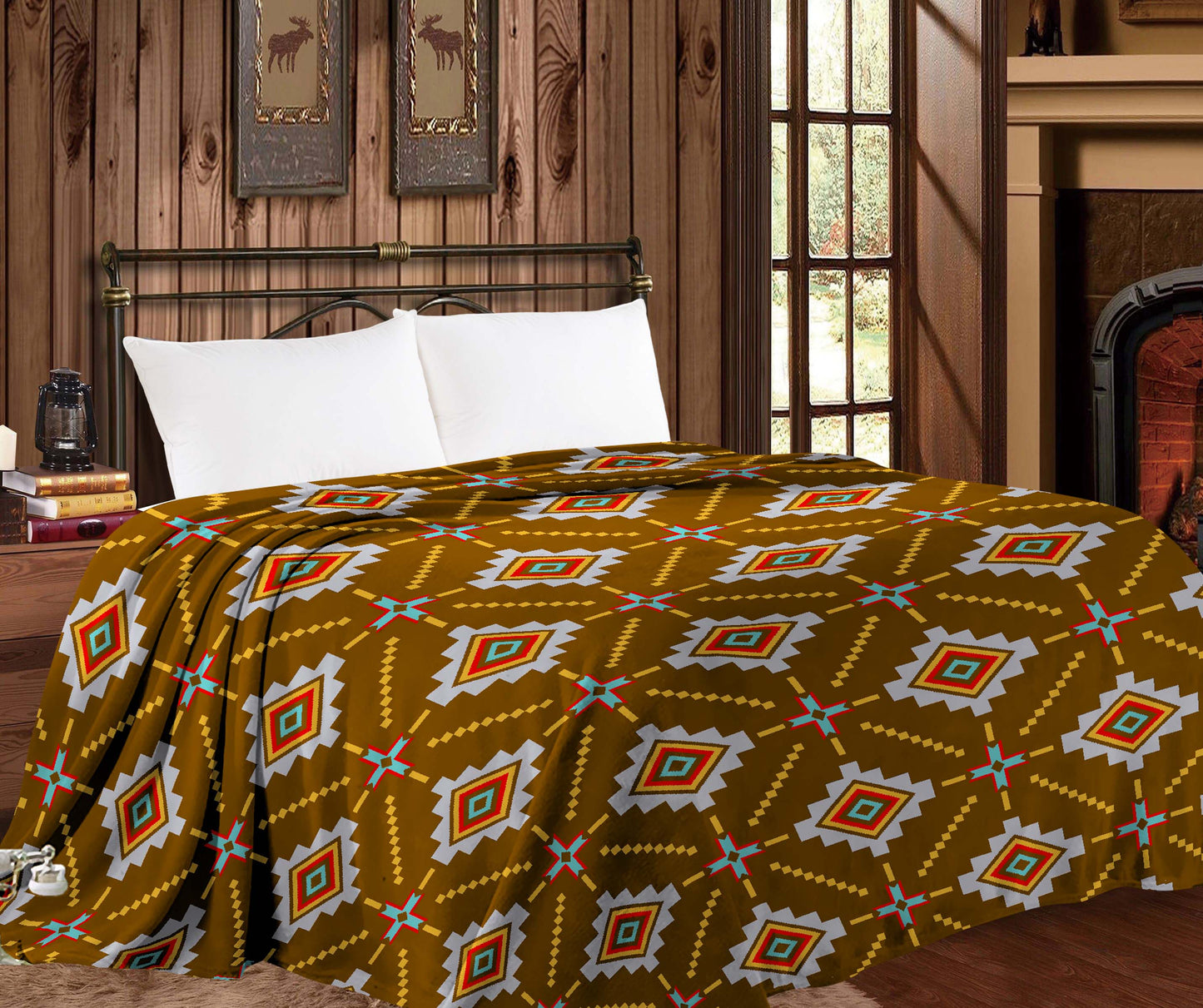 Thin Throw Blanket - Brown Aztec