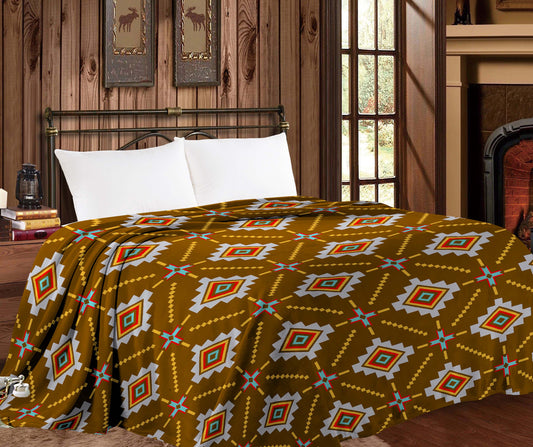 Thin Throw Blanket - Brown Aztec