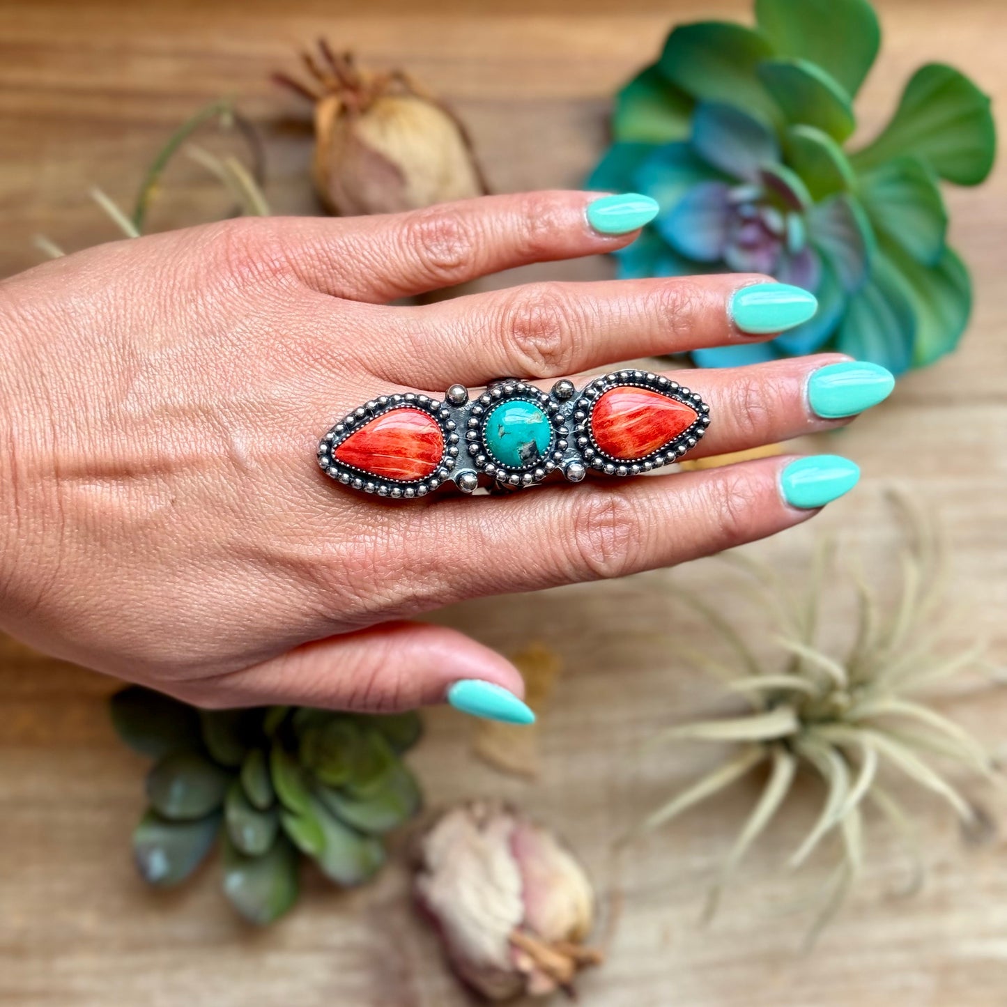 MJ Ring Red Spiny Oyster & Turquoise Ring