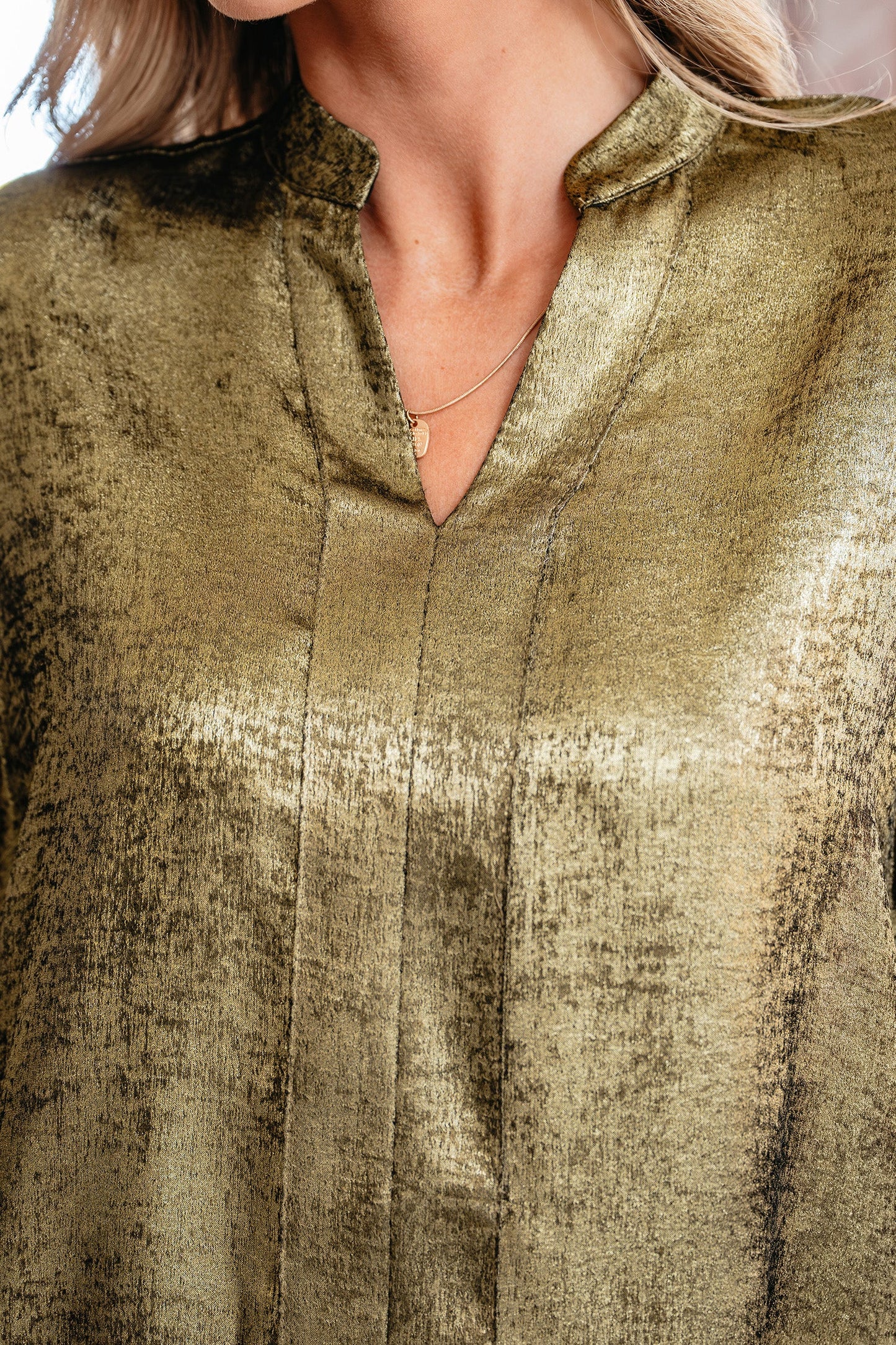 Metallic Split Neck 3/4 Sleeve Blouse