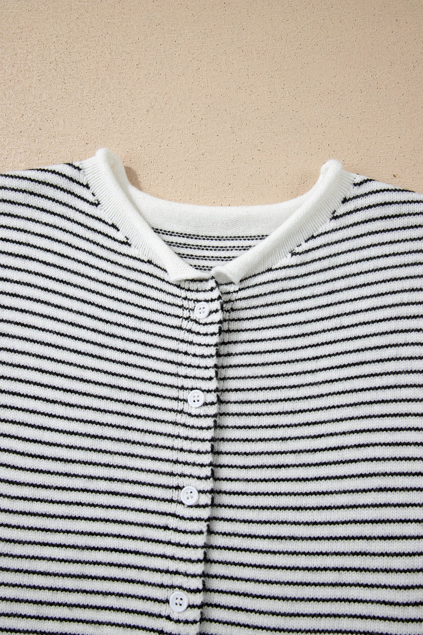 Stripe Contrast Trim Cap Sleeve Button-Up Cardigan