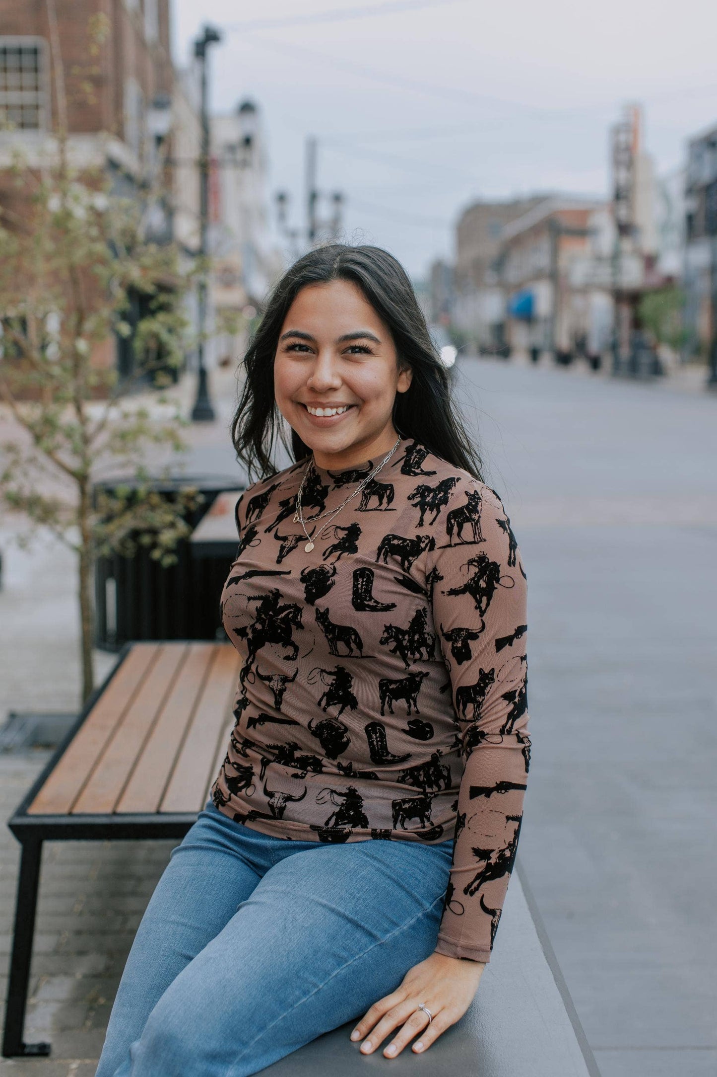 TZ105 Buffalo Dreams Velvet Mesh Top